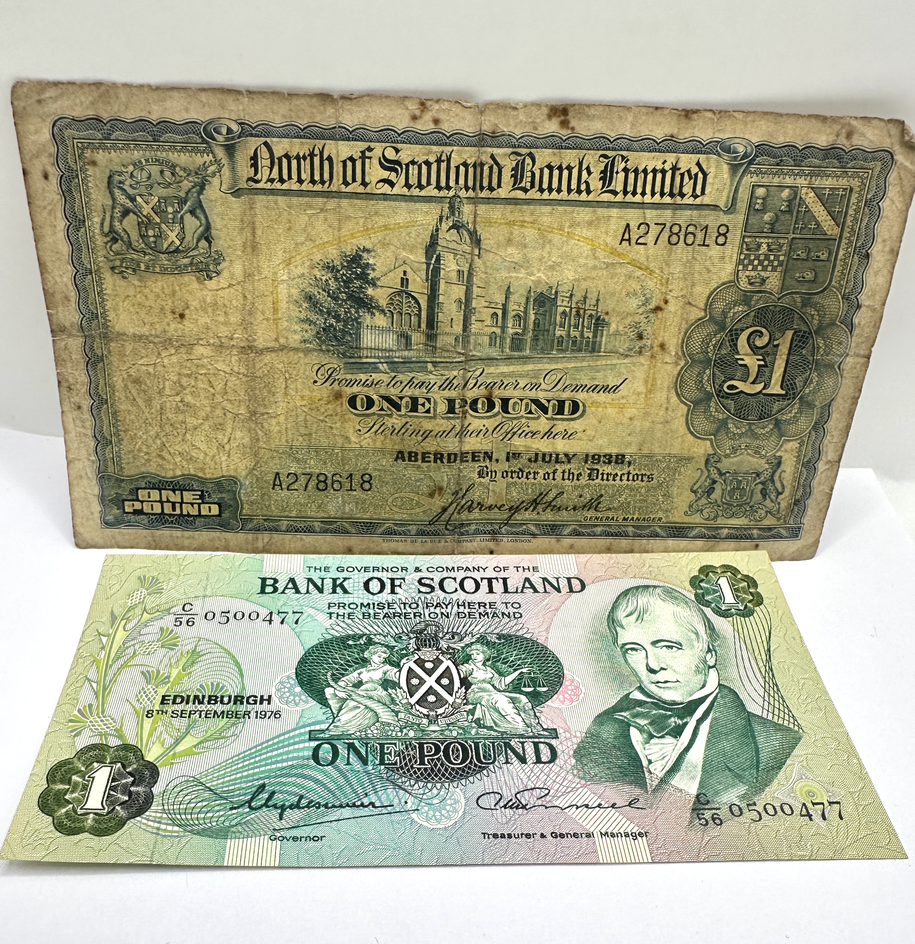 A Pair of Scottish Paper One Pound Banknotes, 1938 and 1976