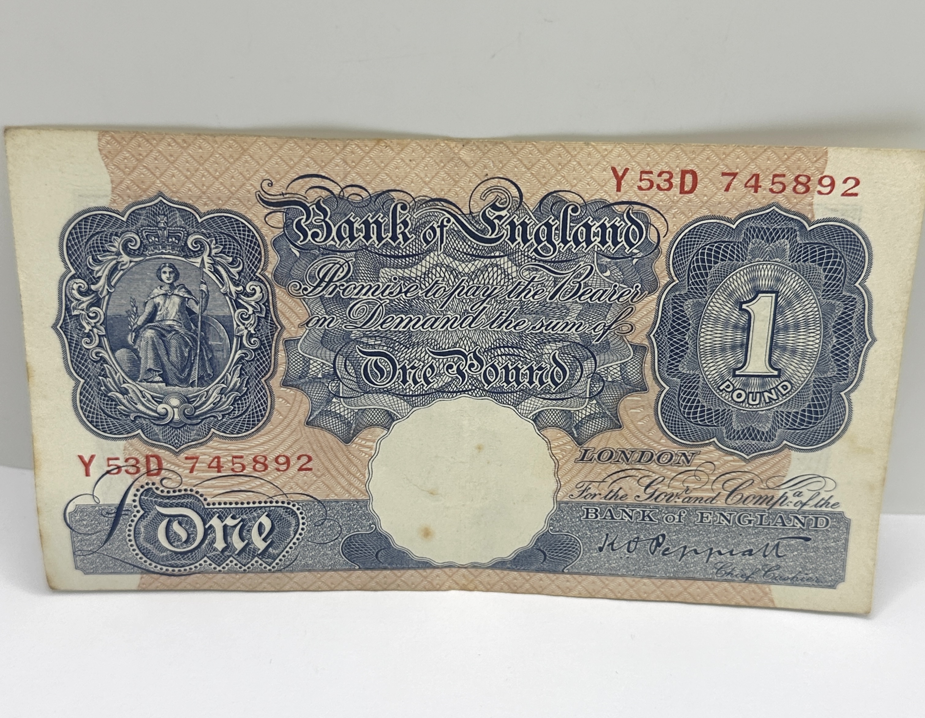 UK Bank of England One Pound Banknote, K O Peppiatt Signature