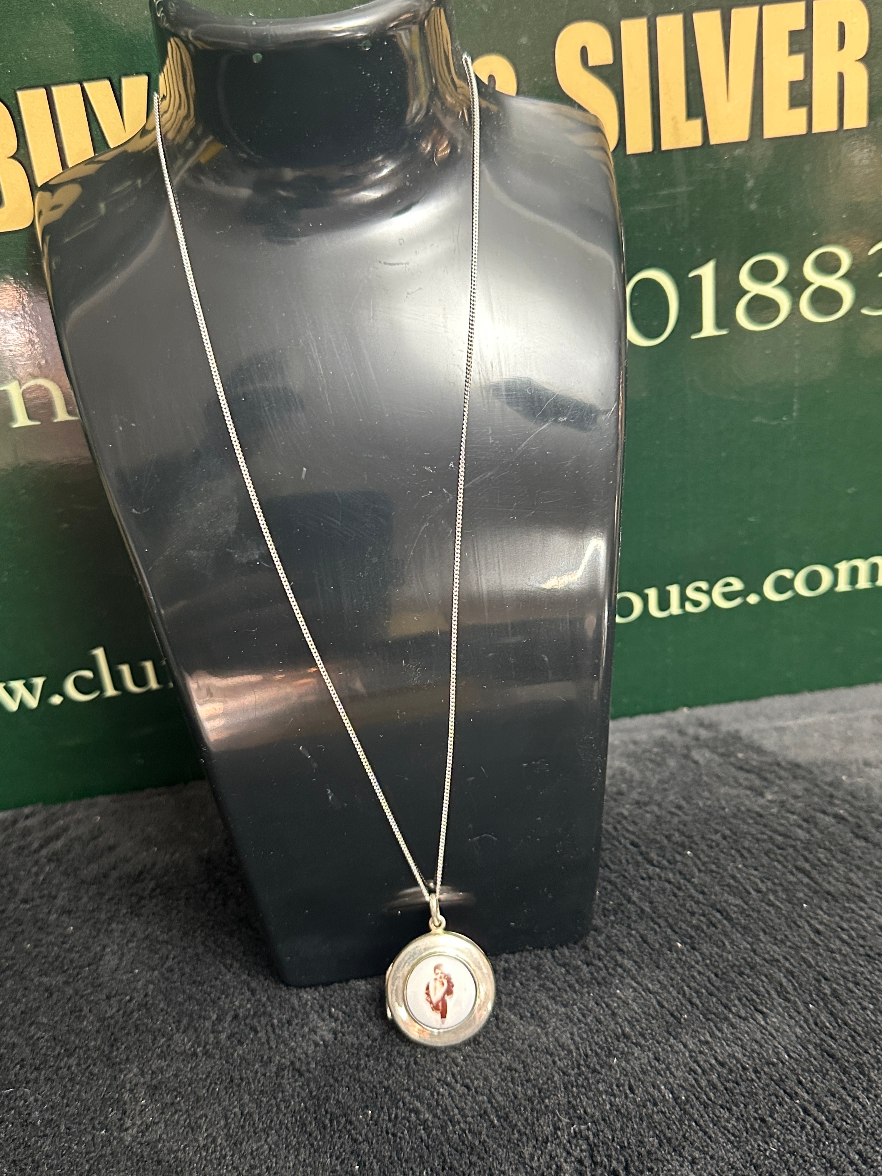 A 2003 English 925 Silver Locket Pendant Necklace, With Portrait Miniature