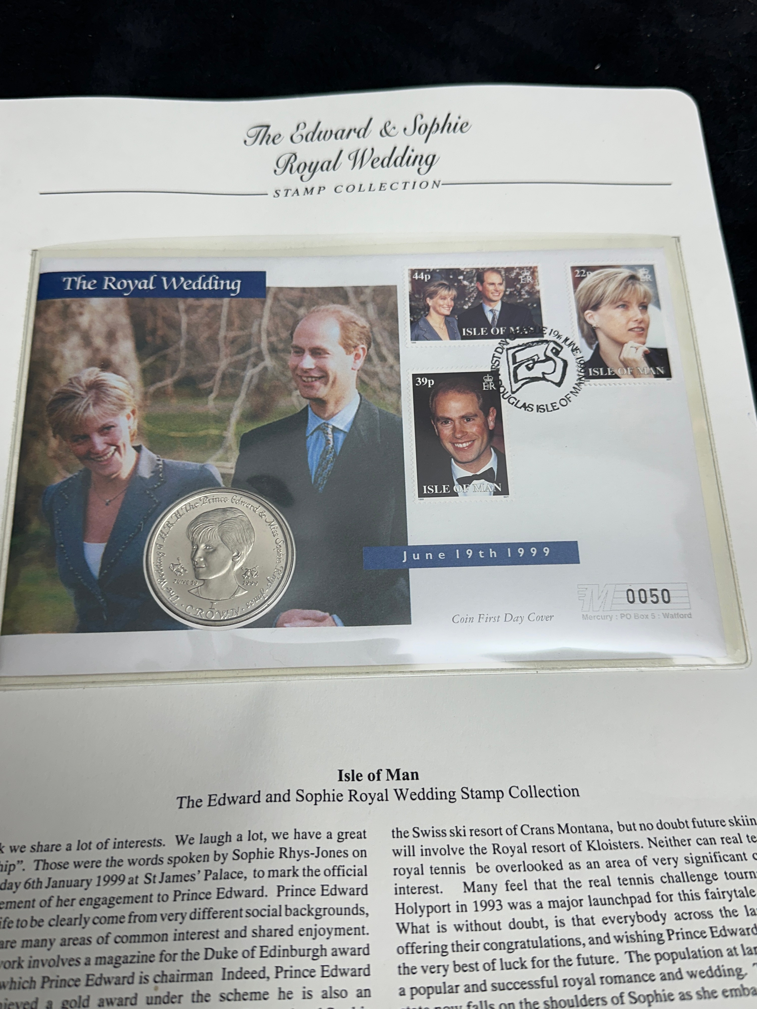 UK 1999 Royal Wedding Commemorative Stamp and Coin Presentation Folder