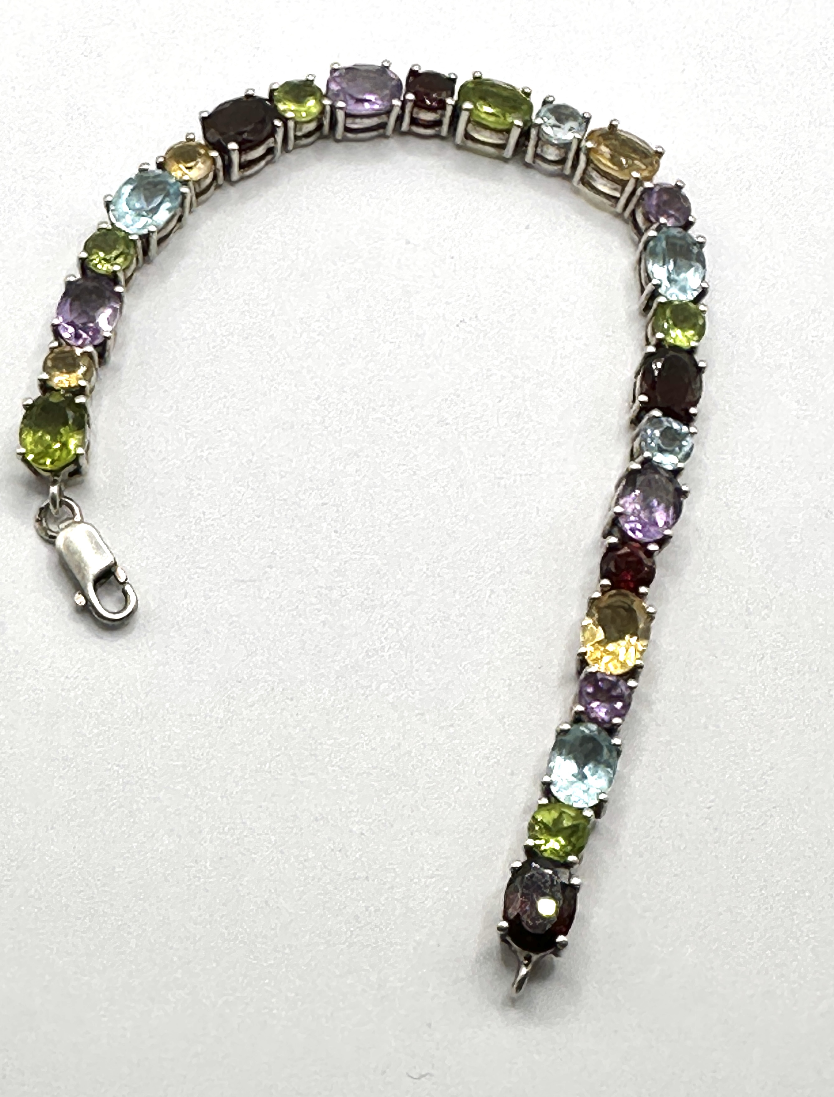 A 925 Silver Multi-Gemstone Tennis Bracelet
