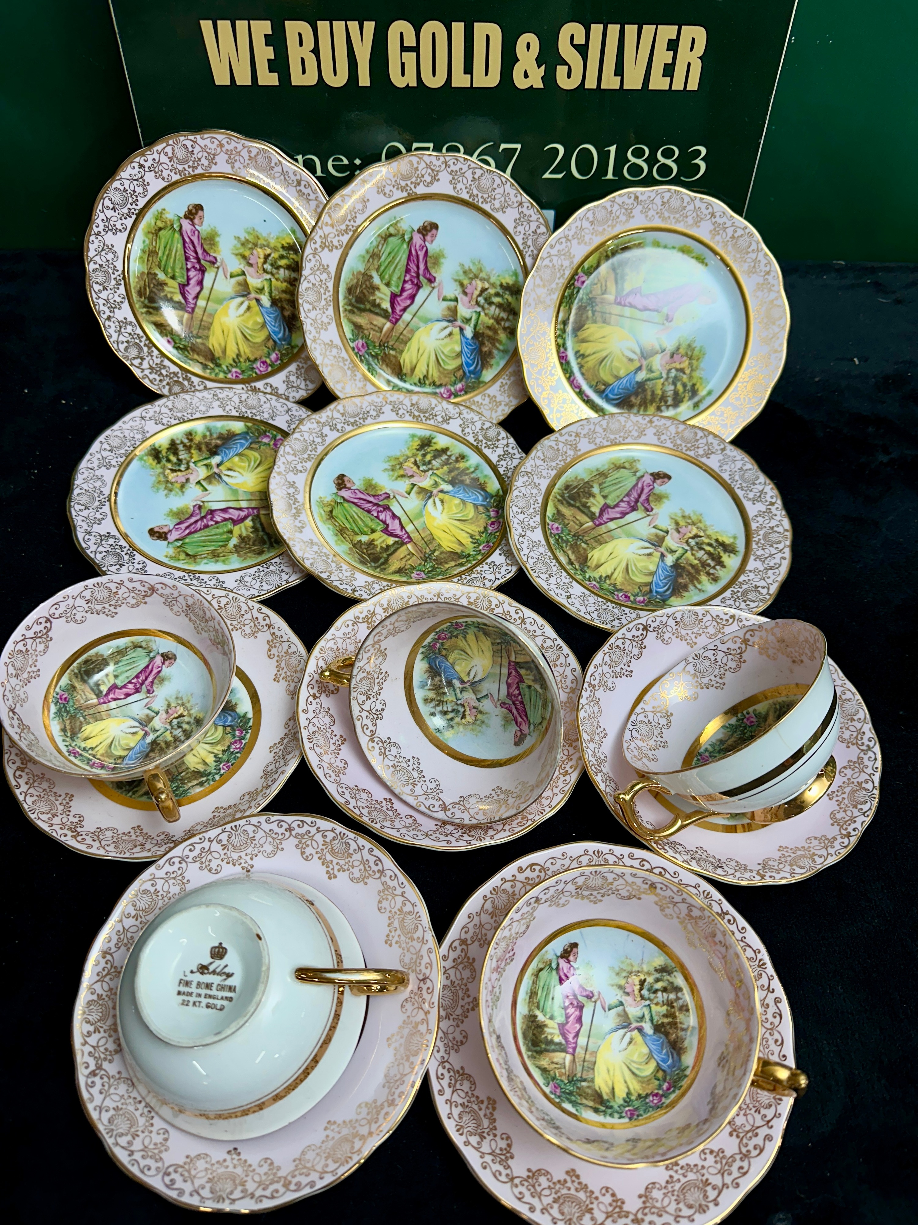 An English Ashley Fine Bone China Tea Service, Courting Couple Motif