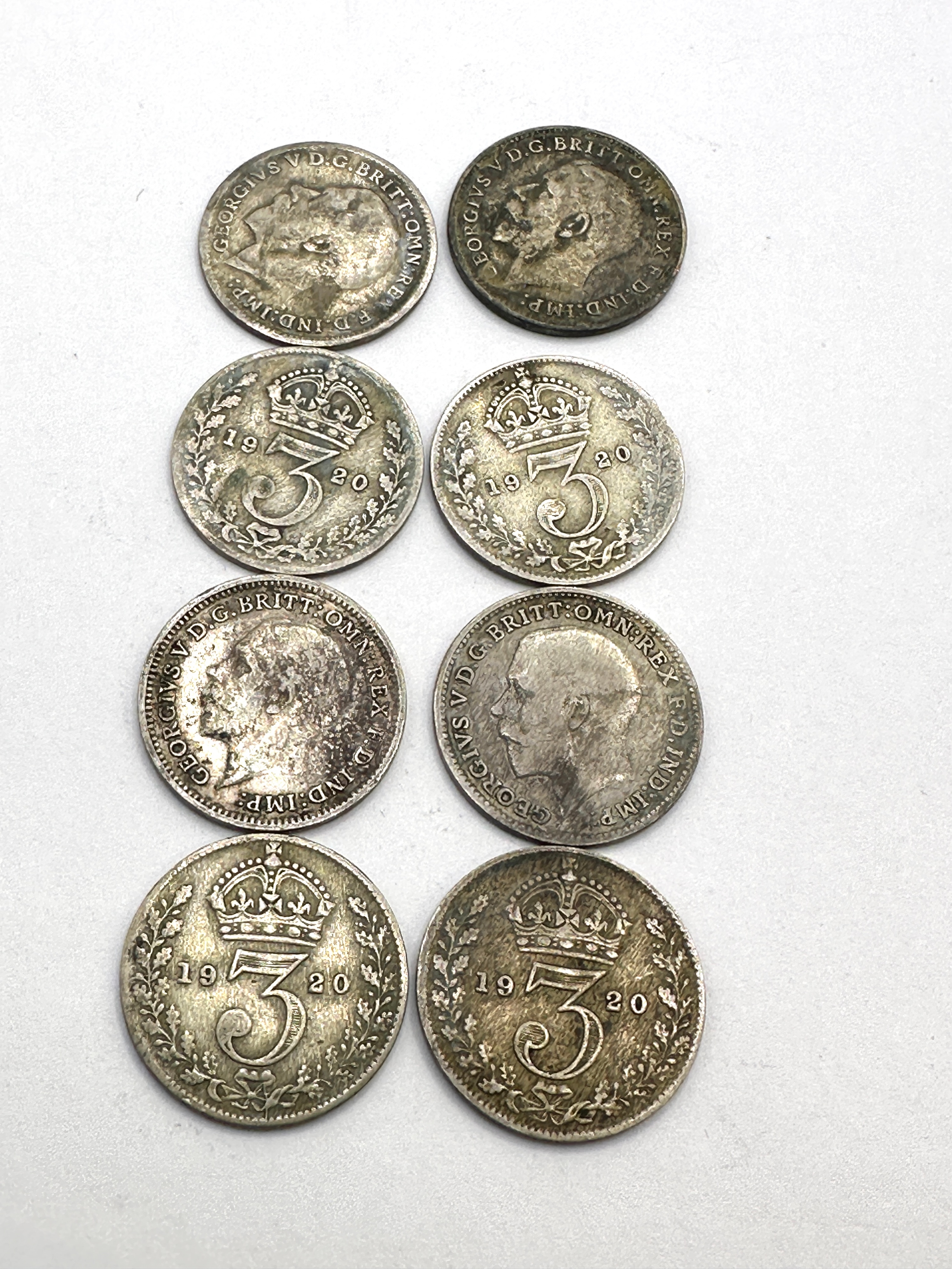 A Collection of UK 1920 George V Silver Threepence Coins