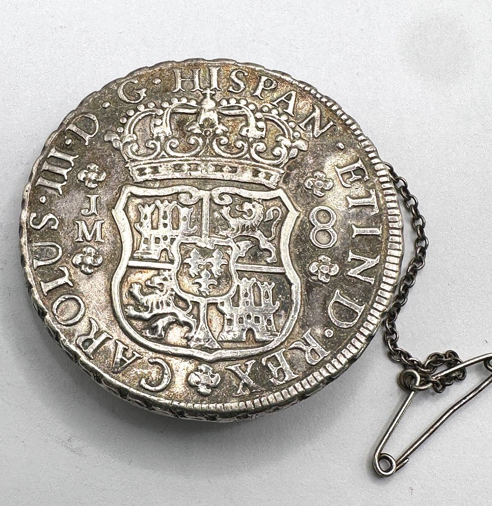 Lot 243: Peru 1768 Lima 8 Reales Silver Coin Brooch