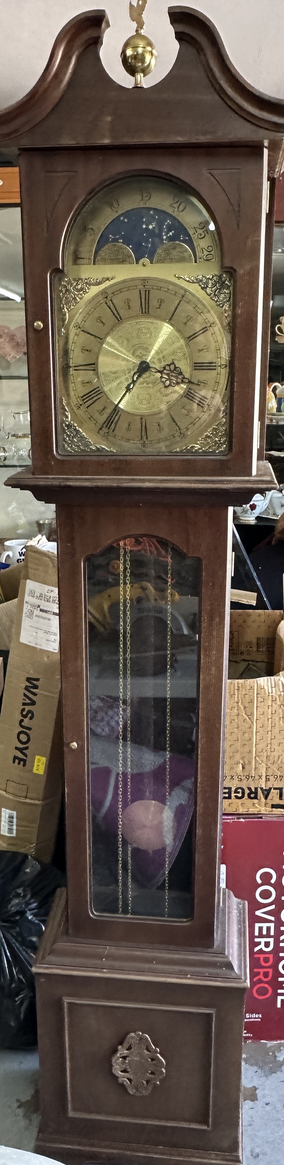A German Hermle Mechanical Grandfather Clock with Lunar Phase Dial