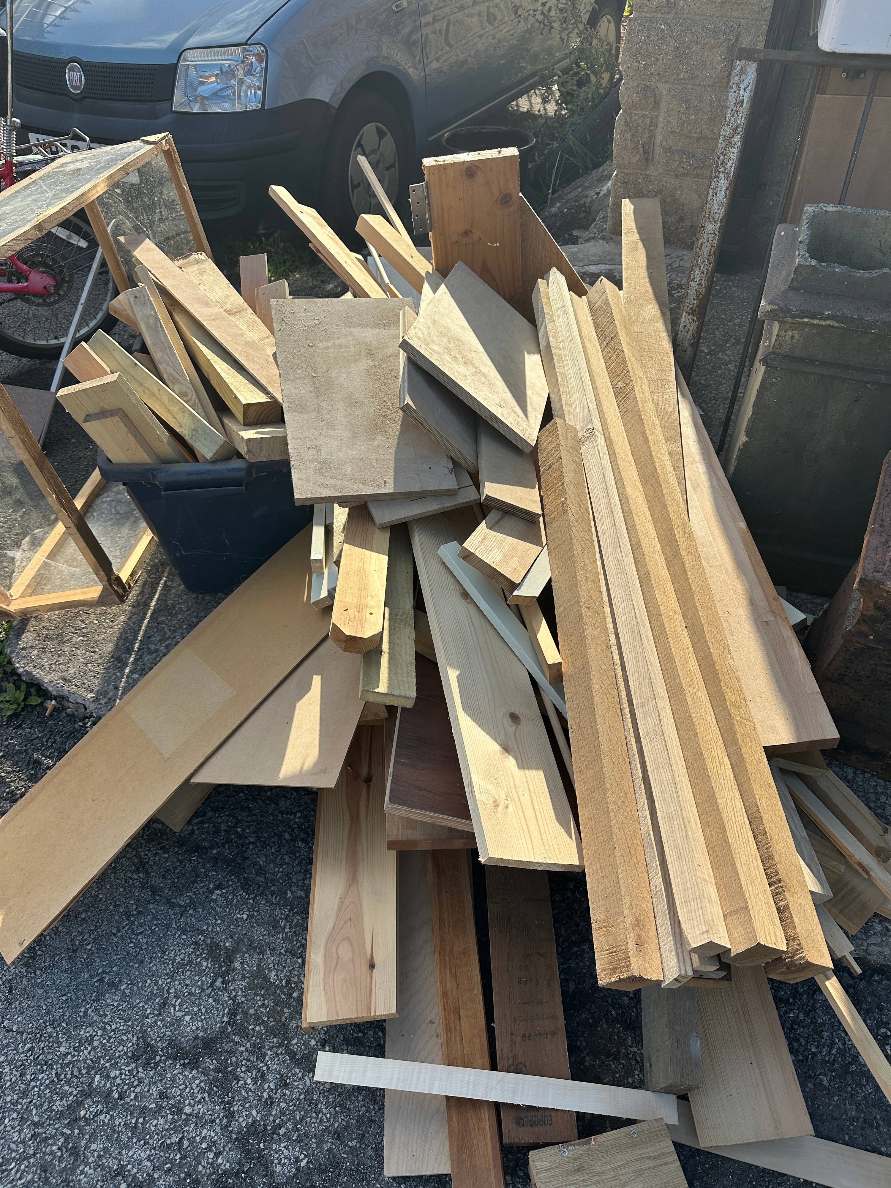 A Collection of Reclaimed Timber and Engineered Wood Offcuts