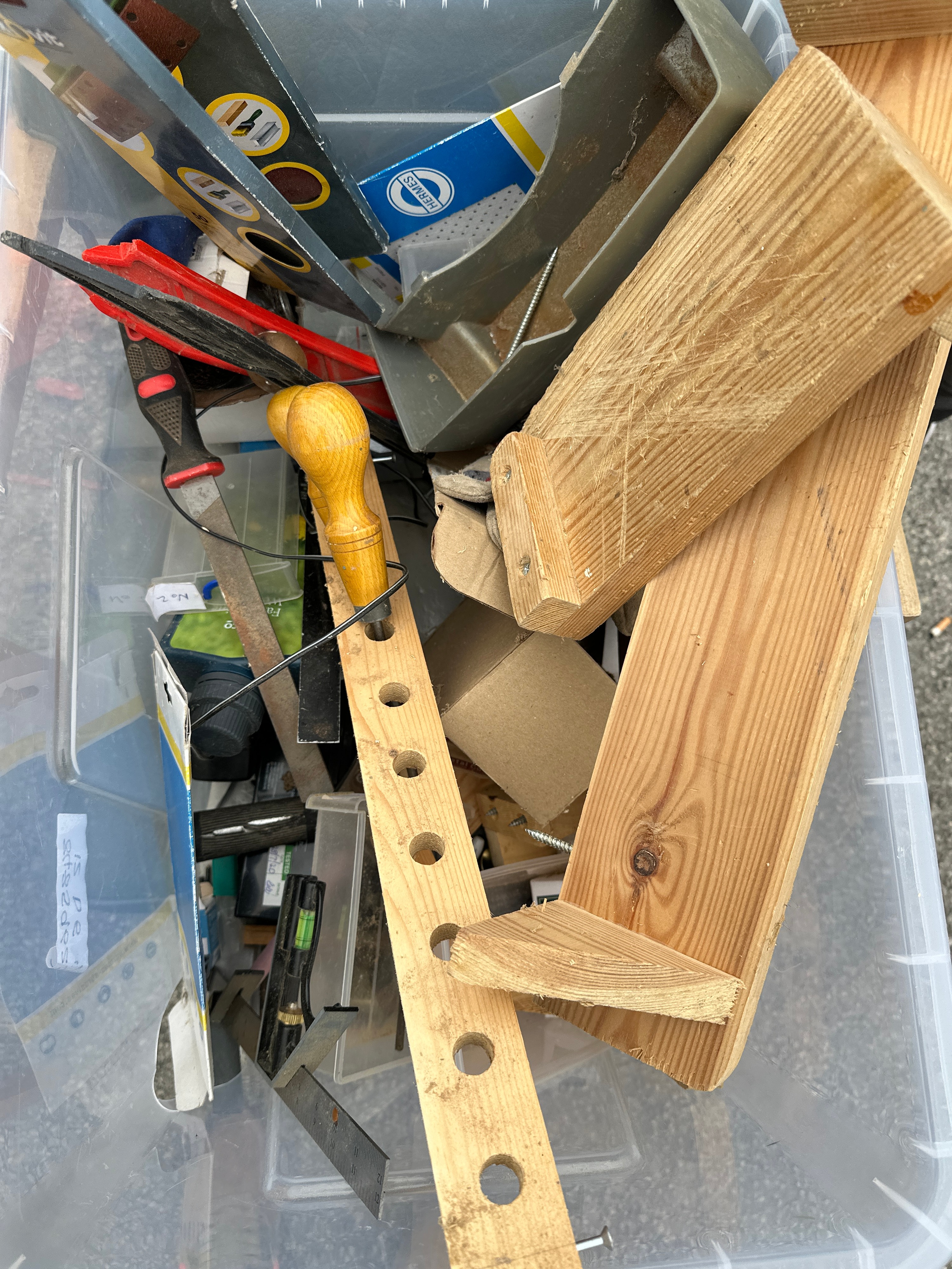 An Assortment of Woodworking Hand Tools and Abrasives