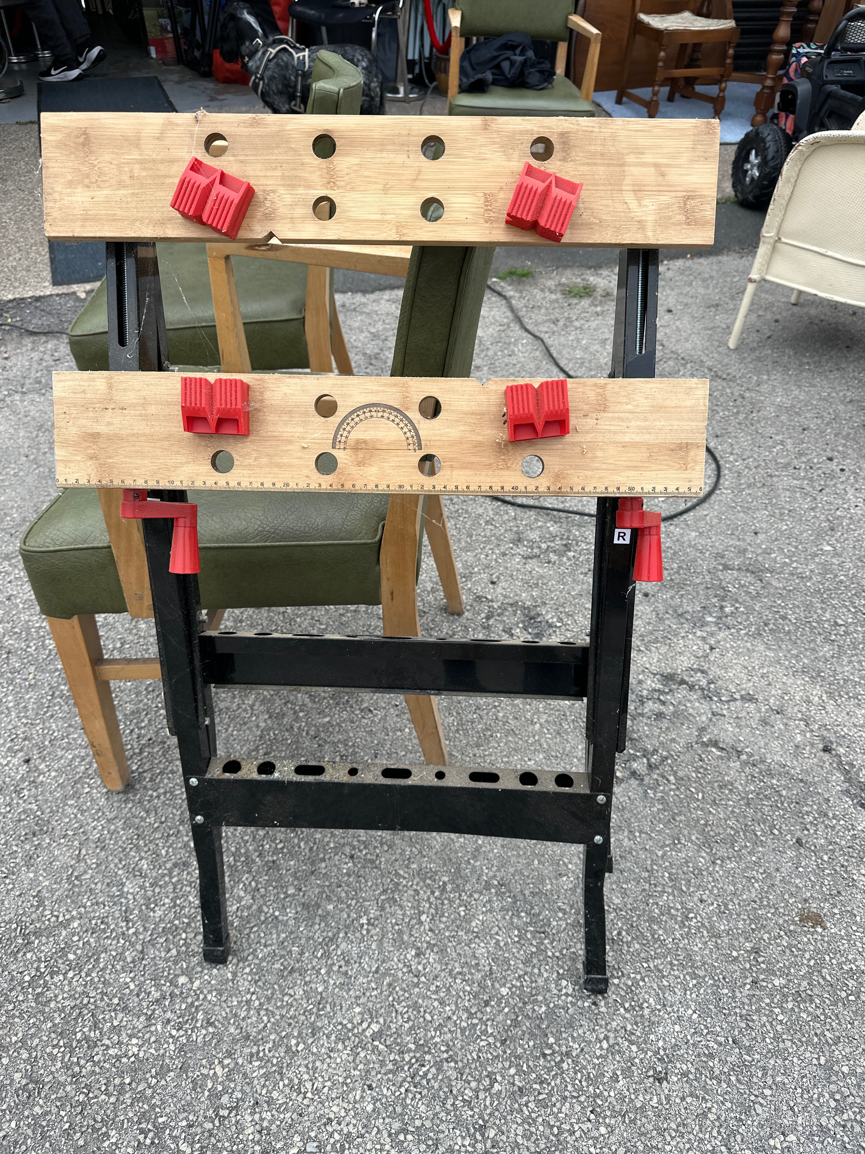 A Folding Portable Workbench and Vise with Bamboo Top