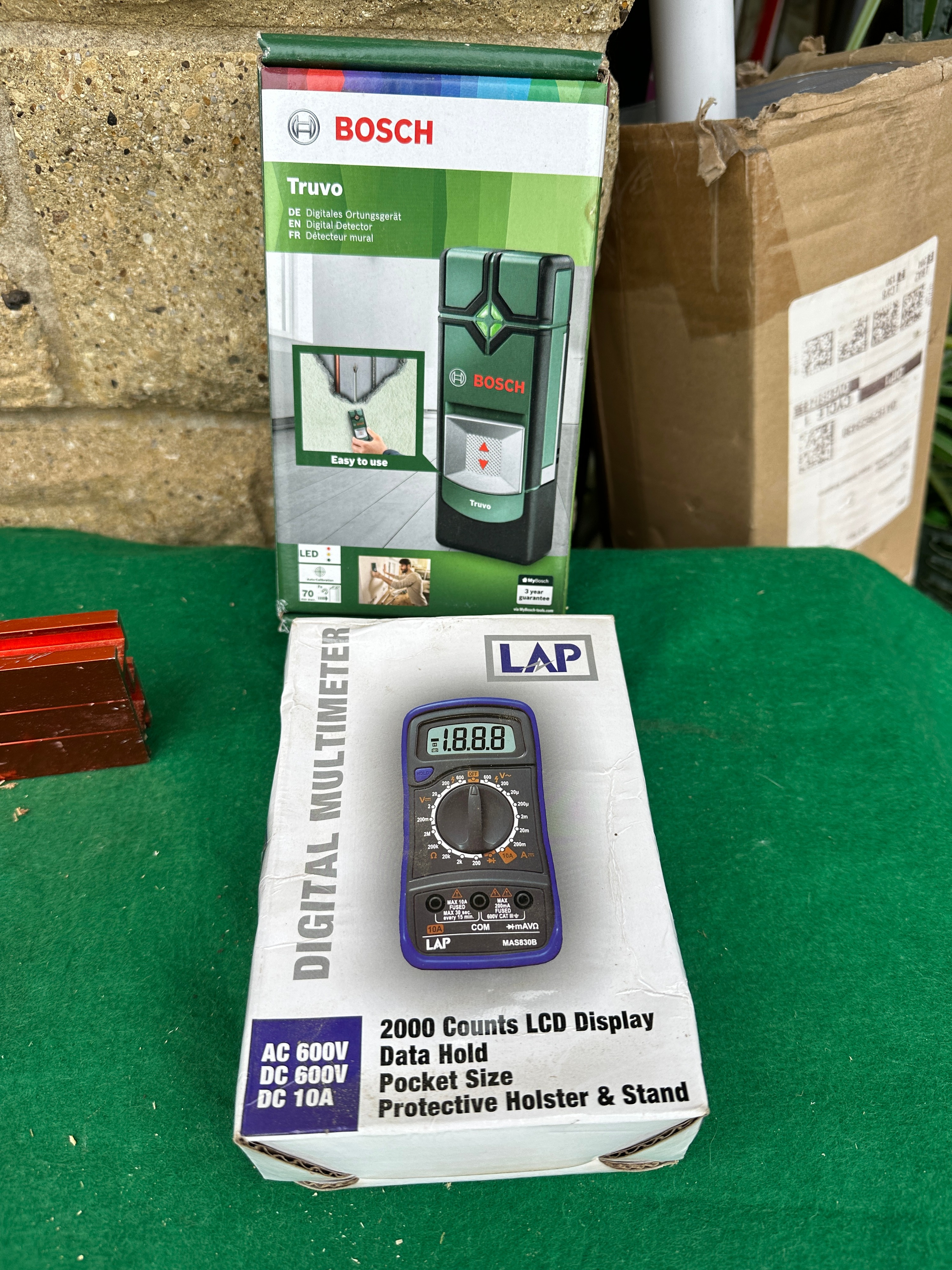 A Bosch Truvo Digital Detector and a LAP Digital Multimeter