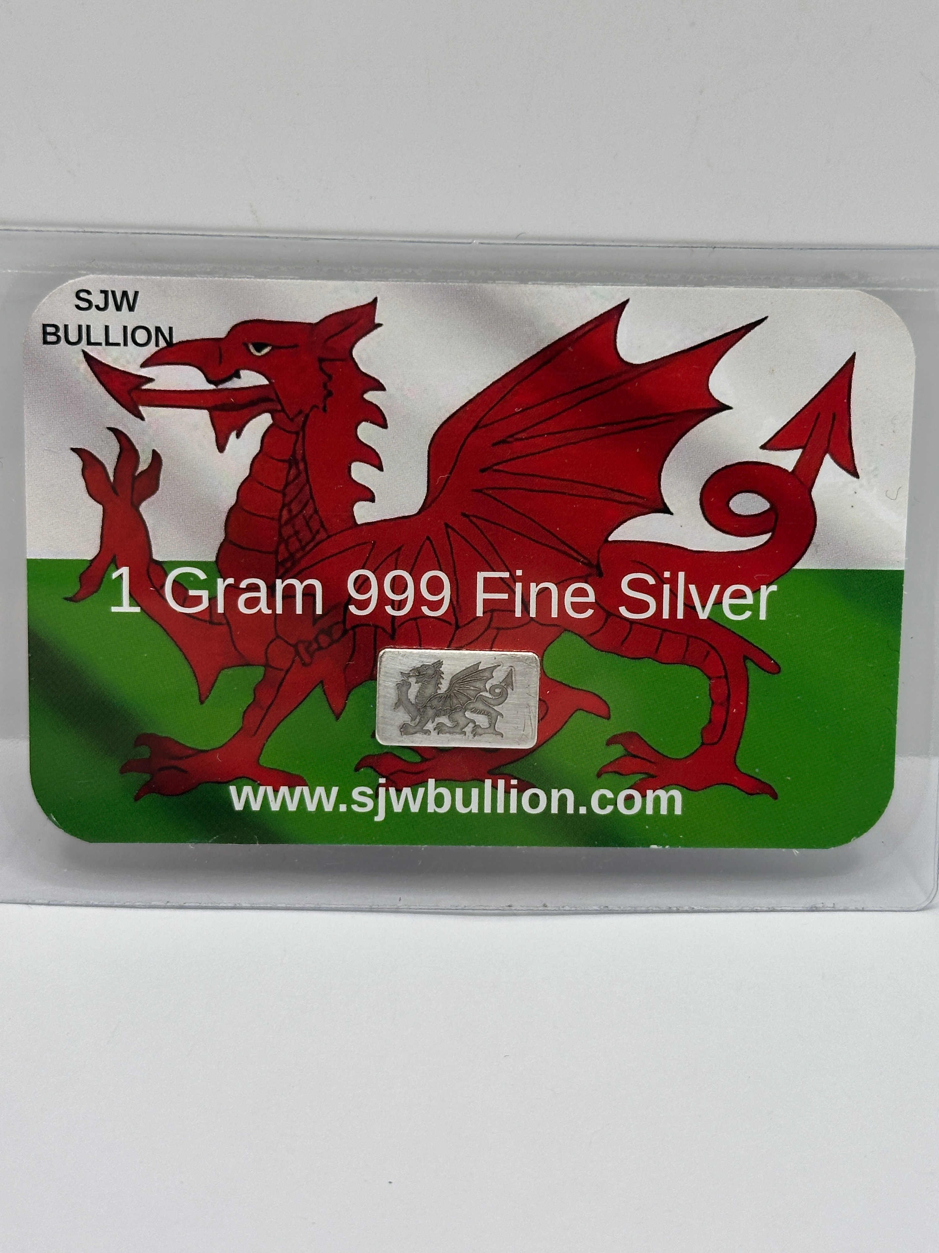 SJW Bullion fine silver 1 gram bar, Welsh Dragon motif