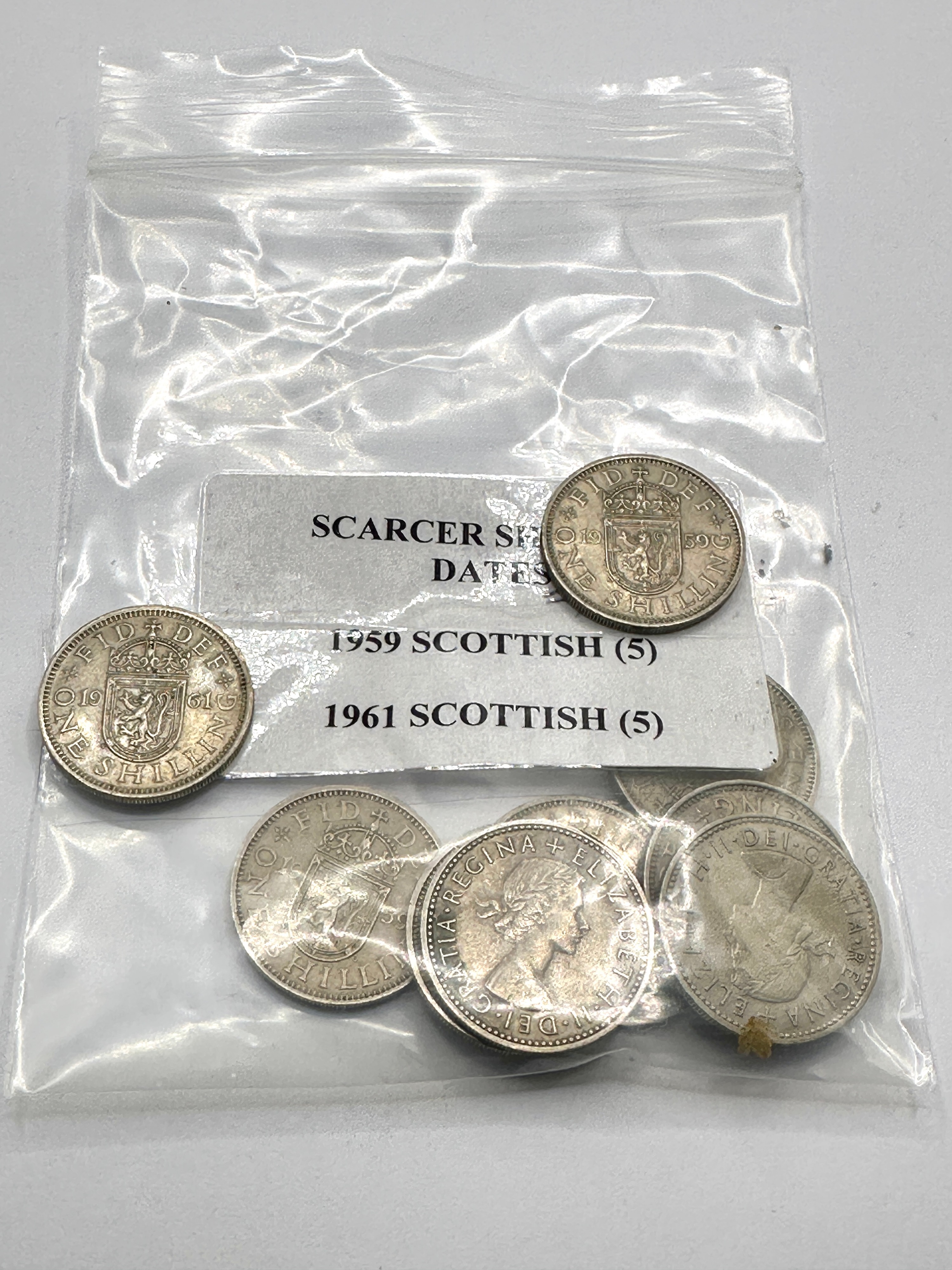 UK 1959 and 1961 Elizabeth II One Shilling Coins, Scottish Reverse