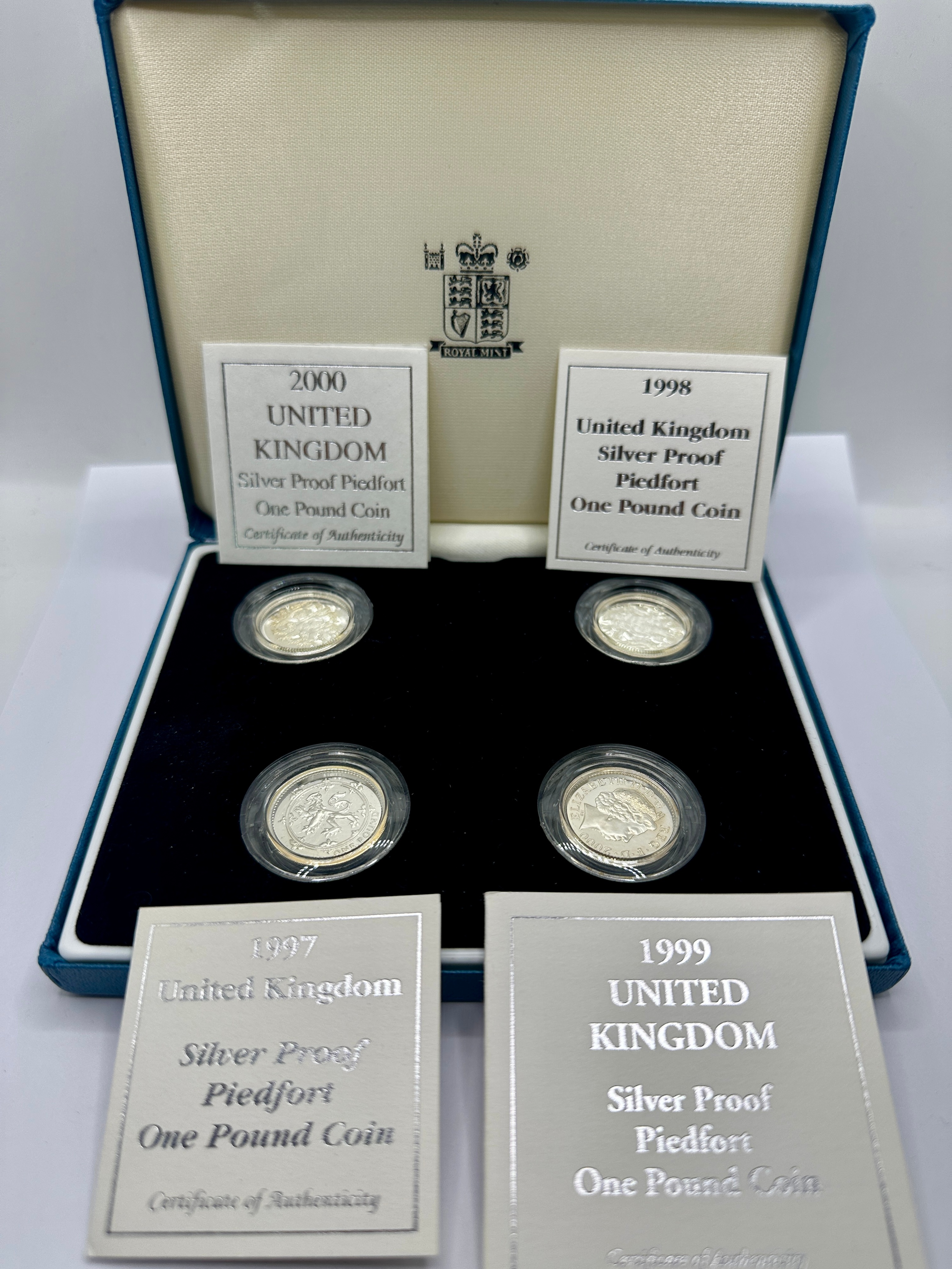 UK 1997-2000 Royal Mint Silver Proof Piedfort One Pound Coin Set