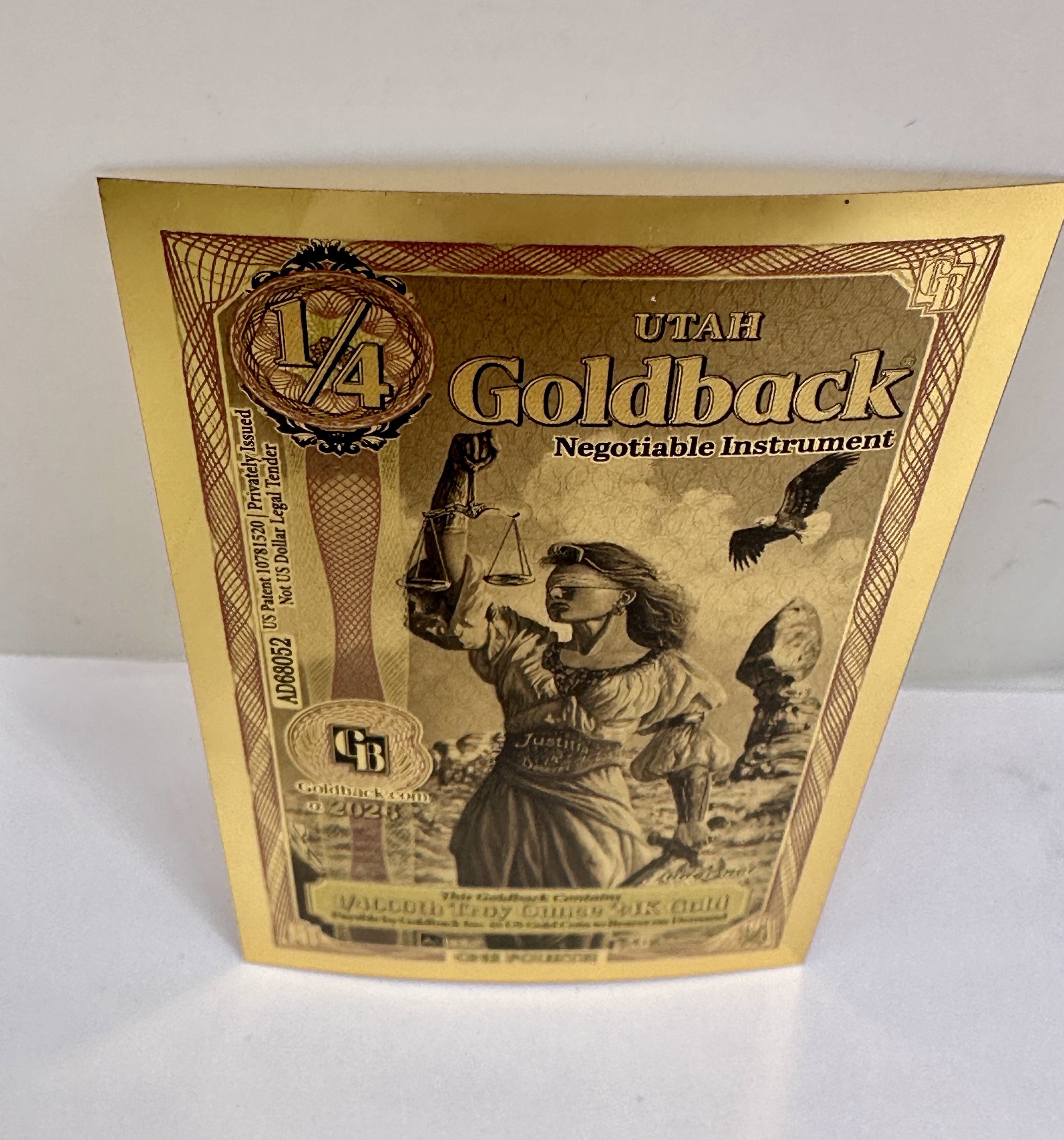 Utah 2023 Goldback 1/400th Troy Ounce 24ct Gold Note