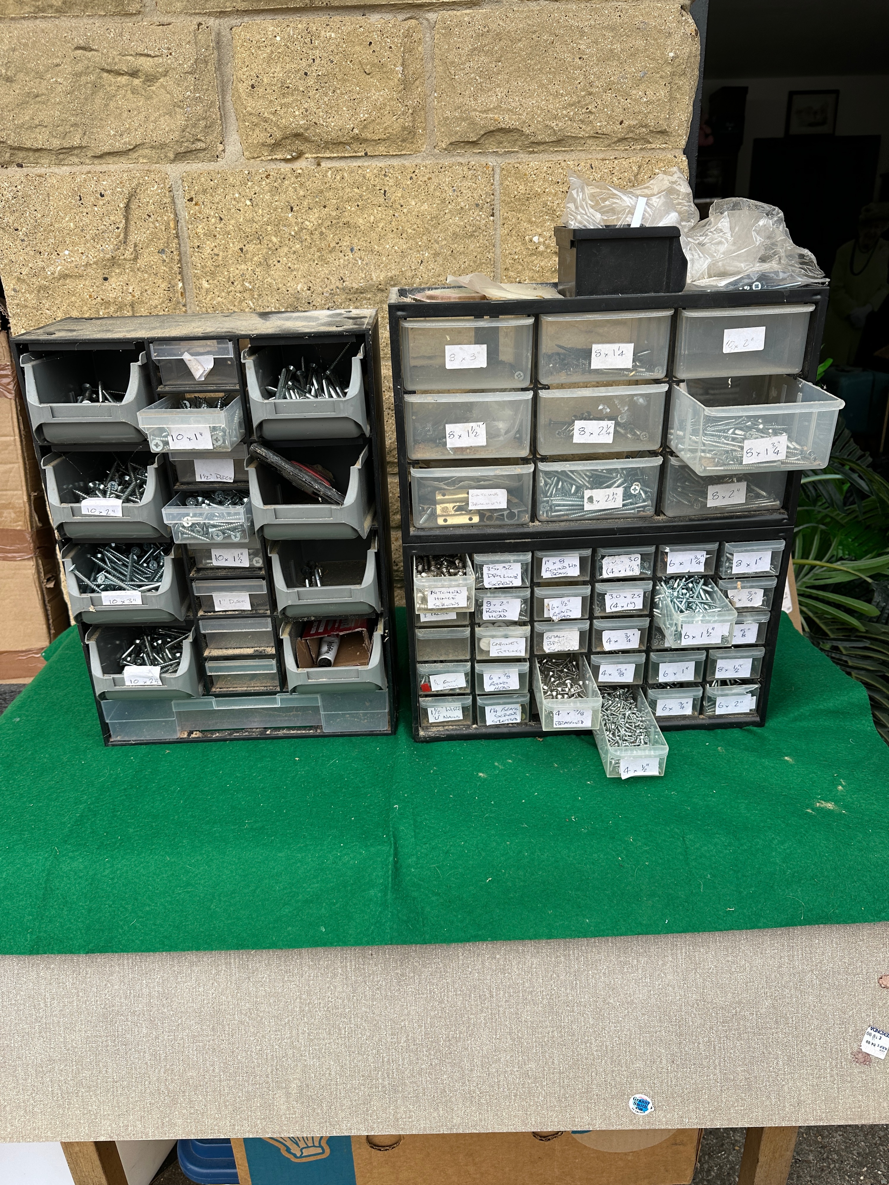 Two Multi-Drawer Workshop Storage Units Containing Assorted Fasteners