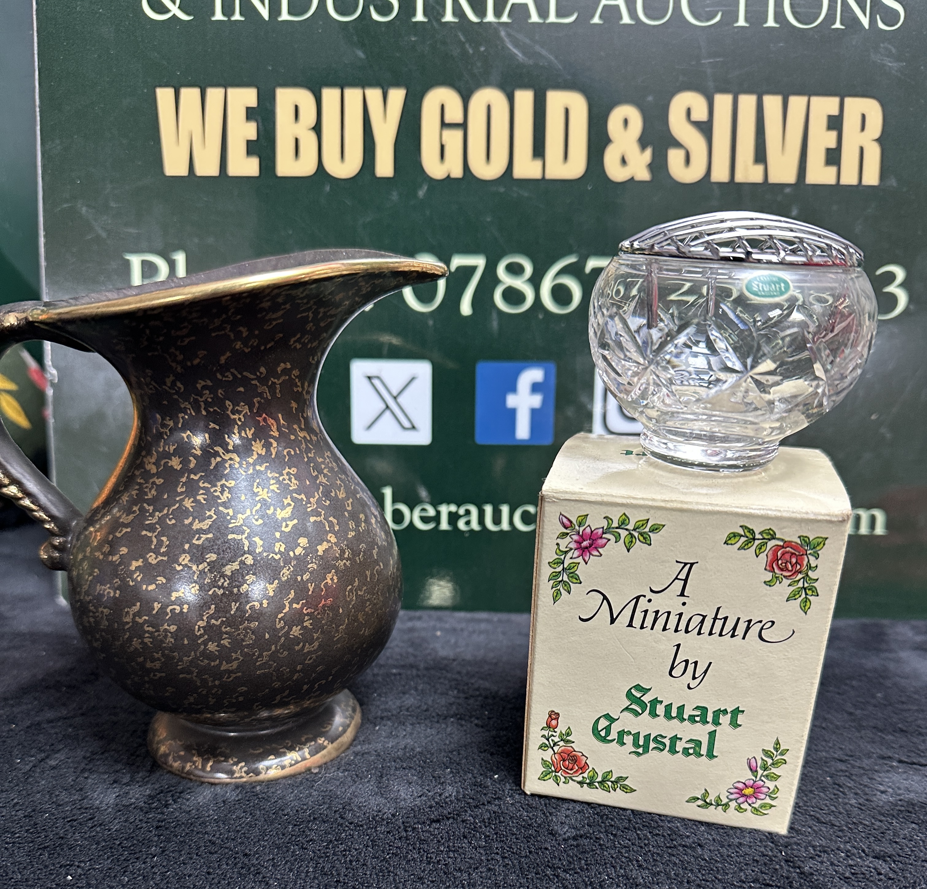 A Stuart Crystal Miniature Rose Bowl and a Footed Pitcher