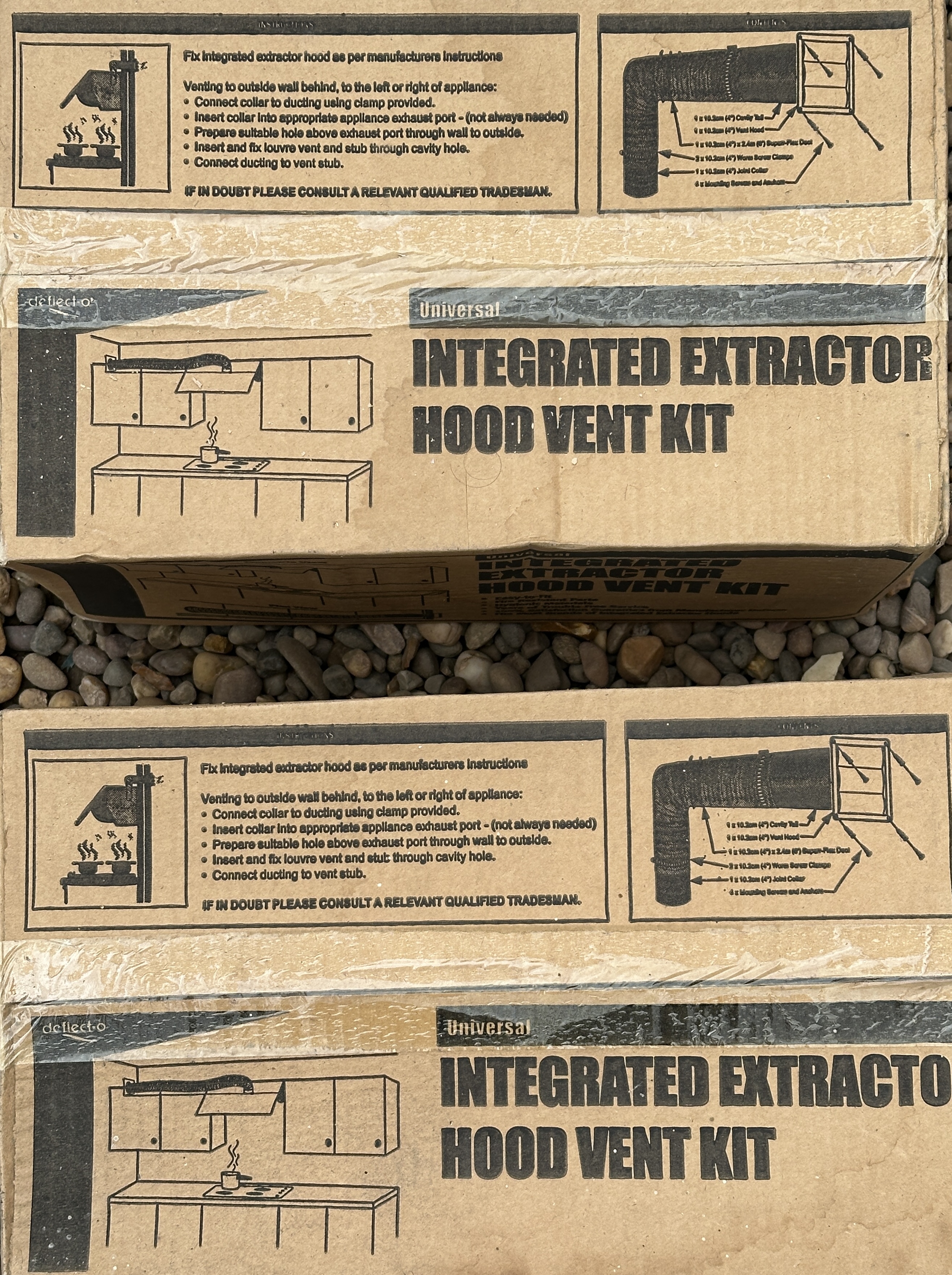 Multiple Deflect-o Universal Integrated Extractor Hood Vent Kits