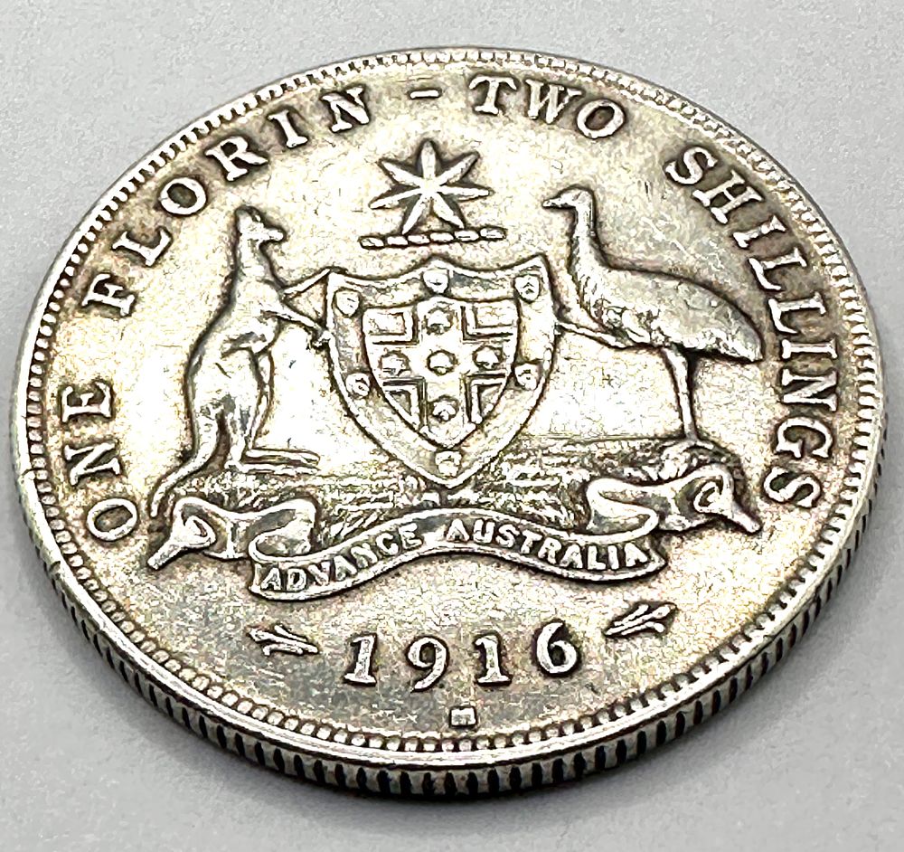 Lot 2: Australia 1916 George V Melbourne Mint Silver Florin