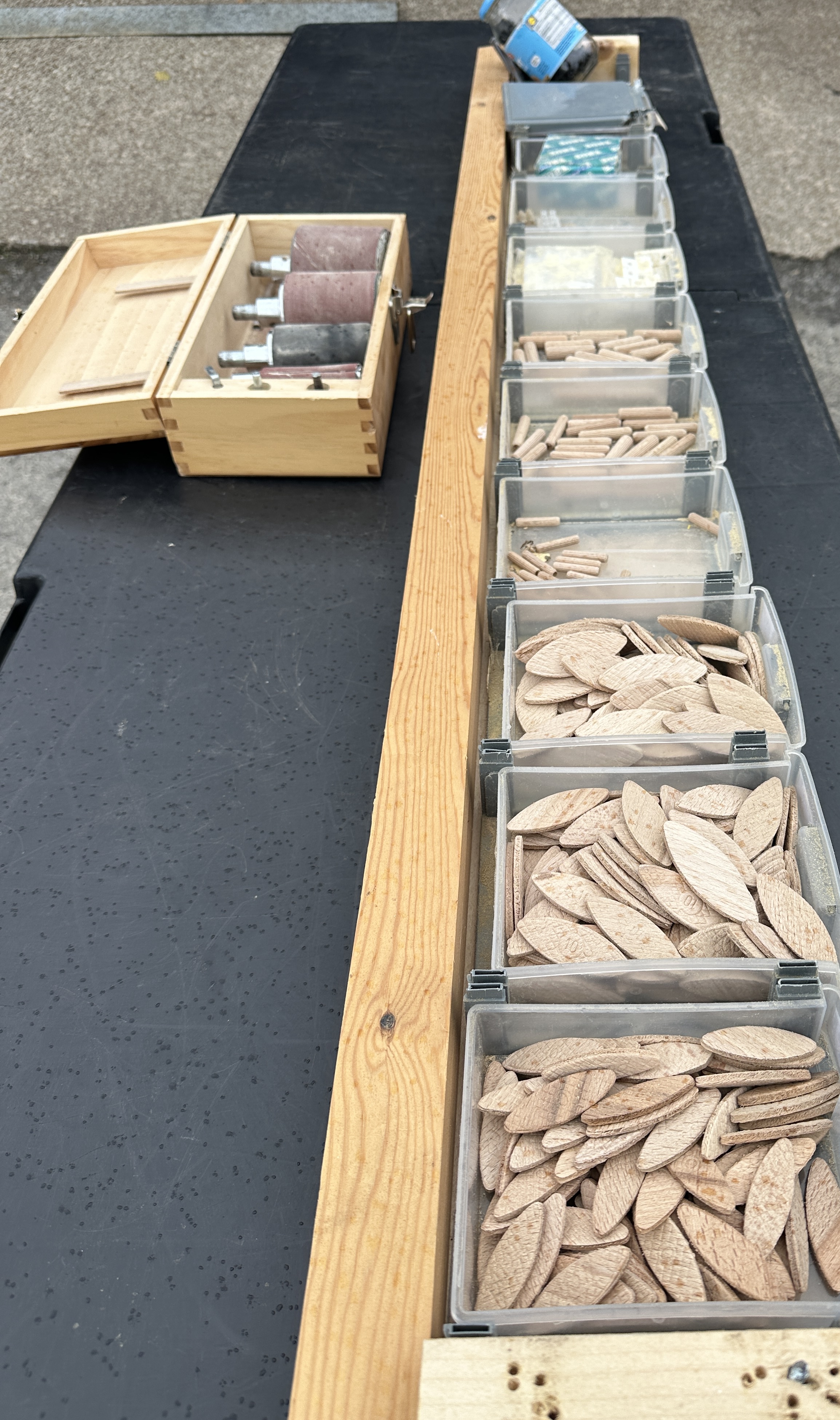 An Assortment of Woodworking Joinery Components and a Sanding Drum Set