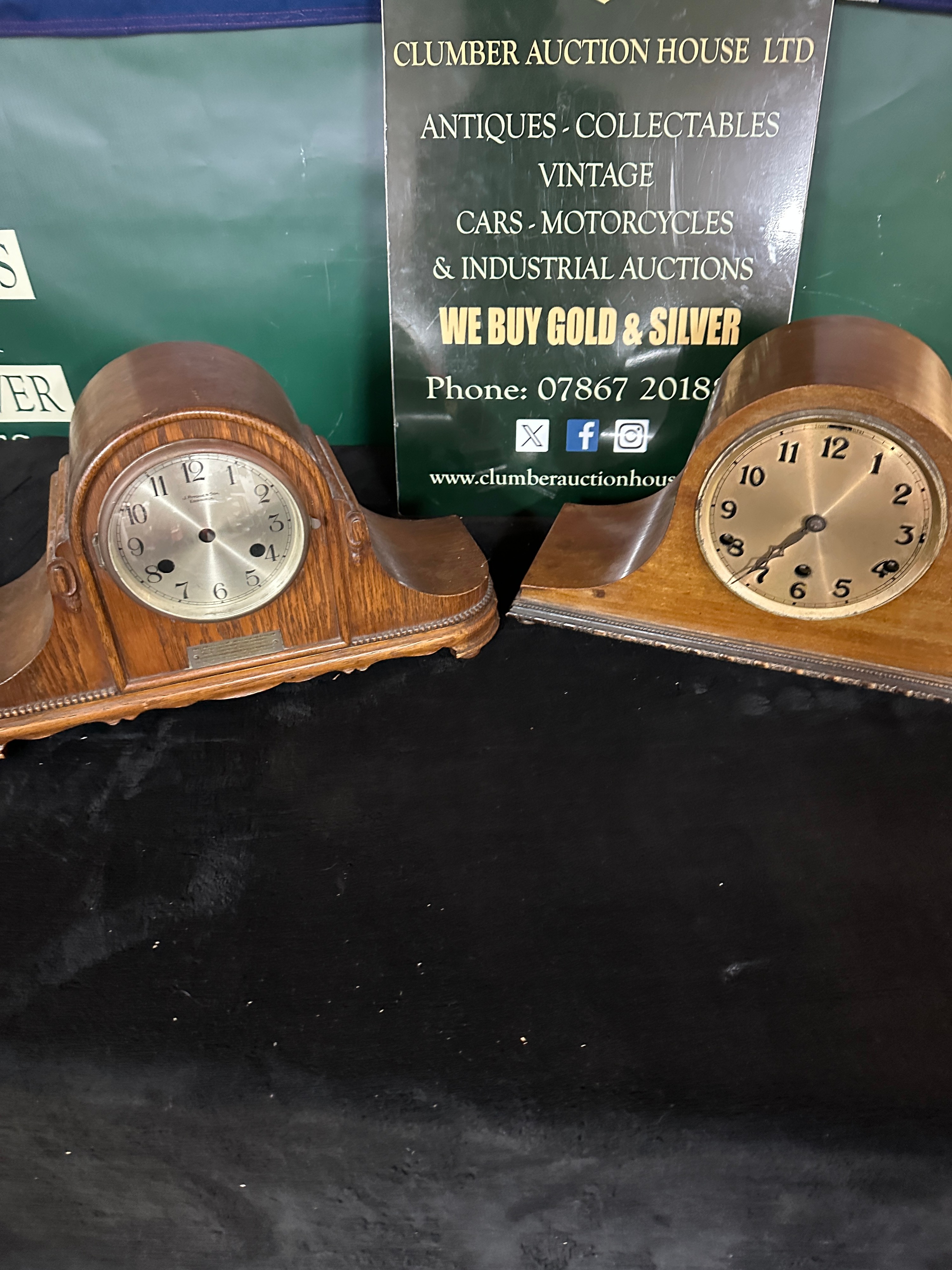 Two 20th Century Mechanical Wood Cased Mantel Clocks