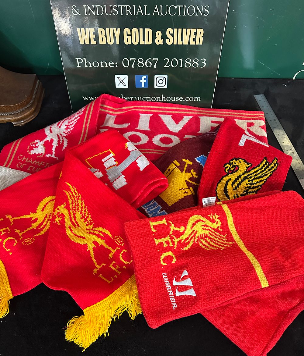 Lot 404: A Collection of Liverpool Football Club Themed Knit Scarves