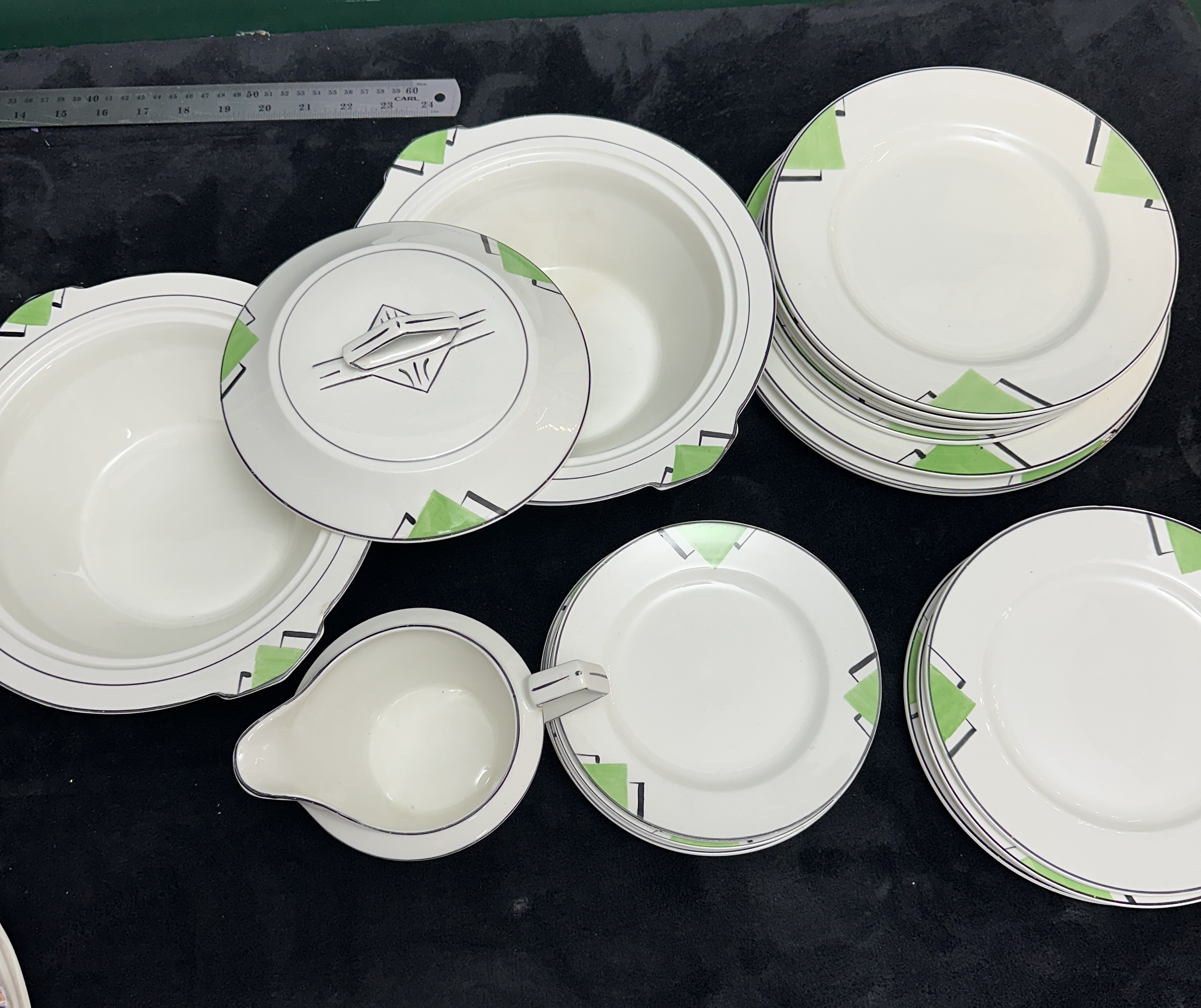 A 1936 Art Deco Ceramic Partial Dinner Service, Geometric Decoration