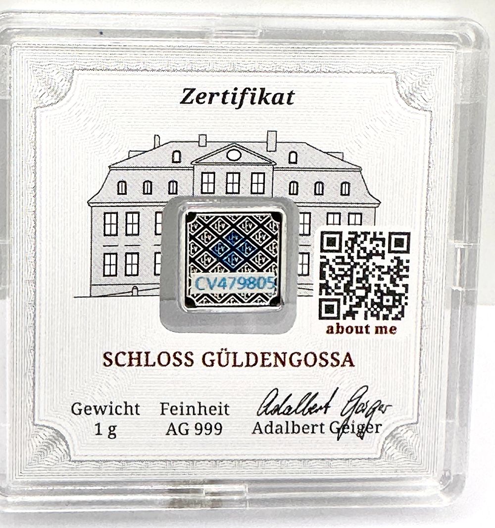 Lot 436: Schloss Güldengossa Geiger Edelmetalle 1g AG 999 Silver Bar
