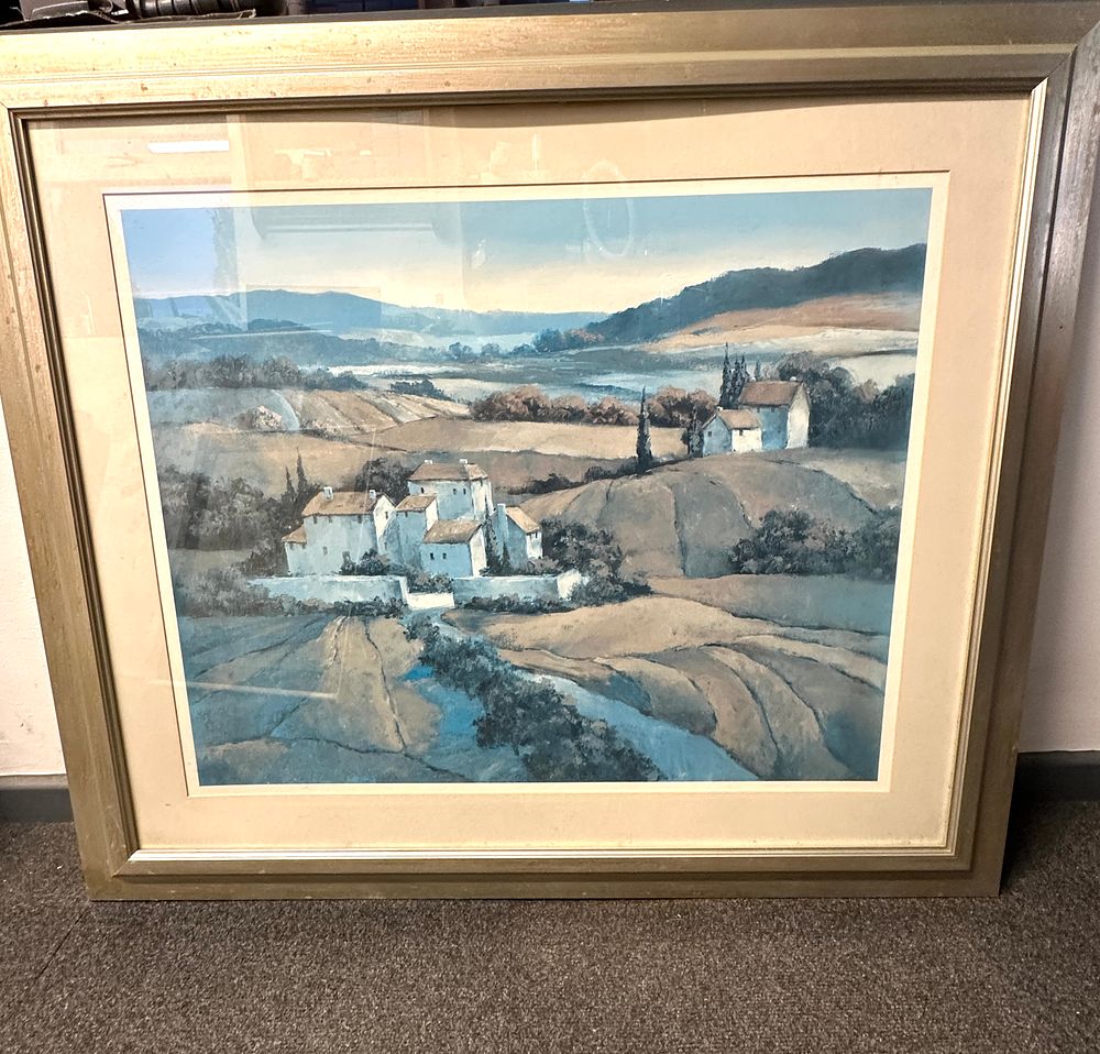 Lot 544: A Framed Landscape Print Depicting A Mediterranean Hillside Village