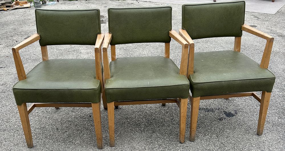 Lot 547: Three Mid-20th Century Armchairs with Green Vinyl Upholstery