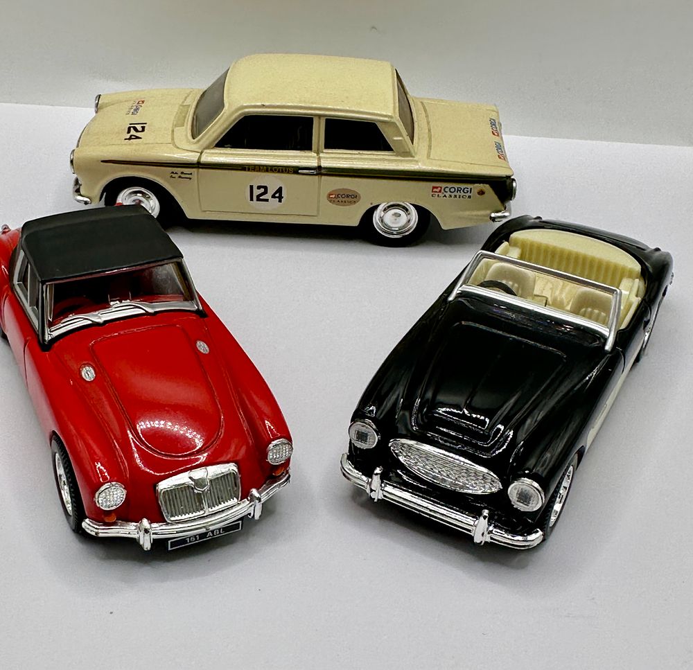 Lot 569: A Trio of Corgi Lotus Cortina, MGA 1600 MKI, and Austin Healey 3000 MKII Models