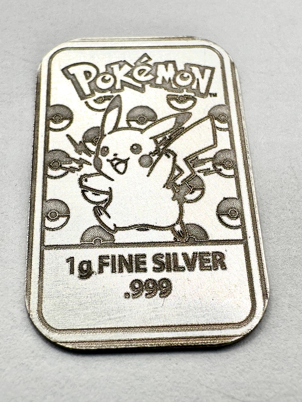Lot 183: A PURE .999 Fine Silver 1g Bullion Bar, Pikachu