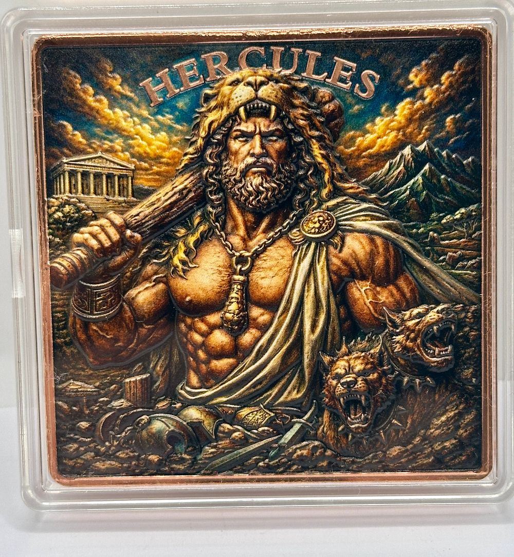 Lot 214: TBL Mint Mythology Series Hercules 5 AVDP Ounces Fine Copper Bar