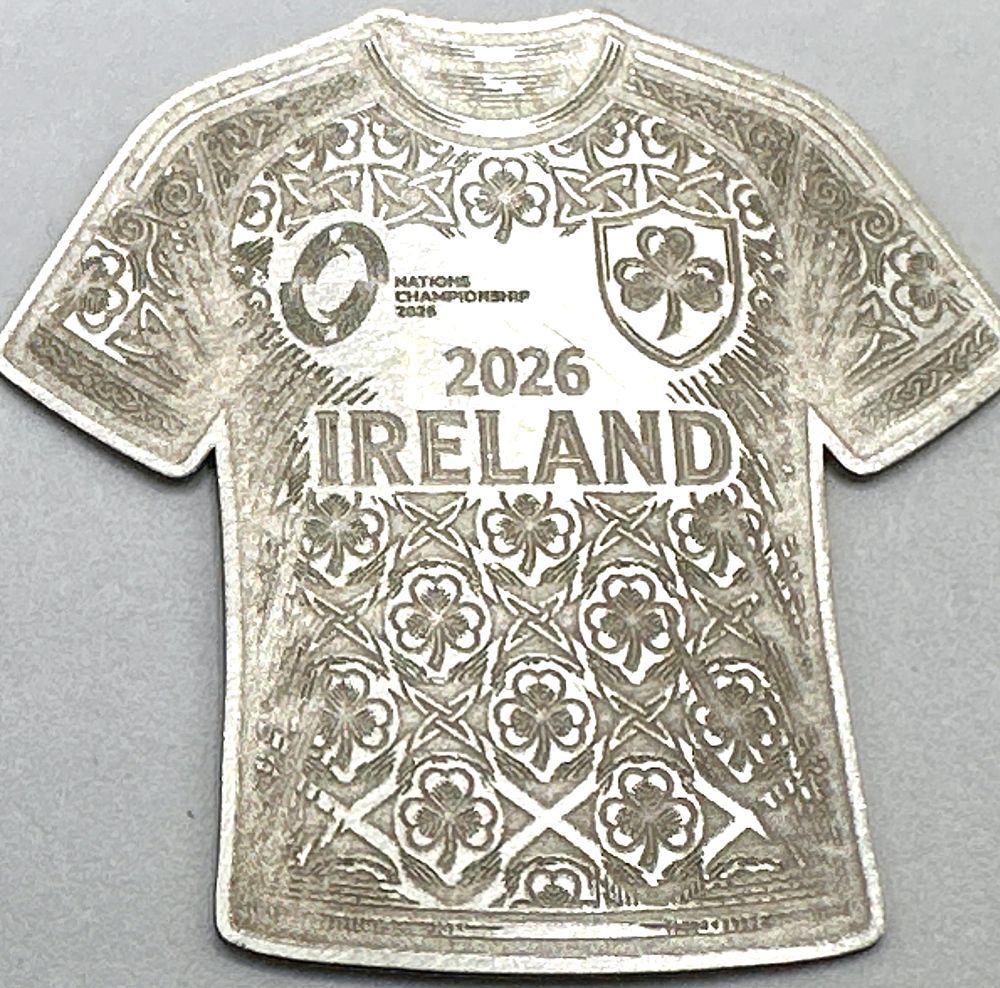 Lot 228: A  2026 6 Nations Championship 999 Fine Silver Irish Jersey Shaped Ingot