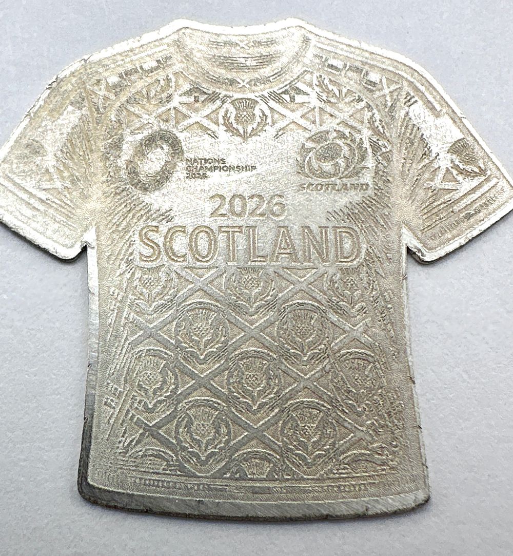 Lot 230: 2026 Nations Championship 999 Fine Silver Scotlands Jersey Shaped Tokens