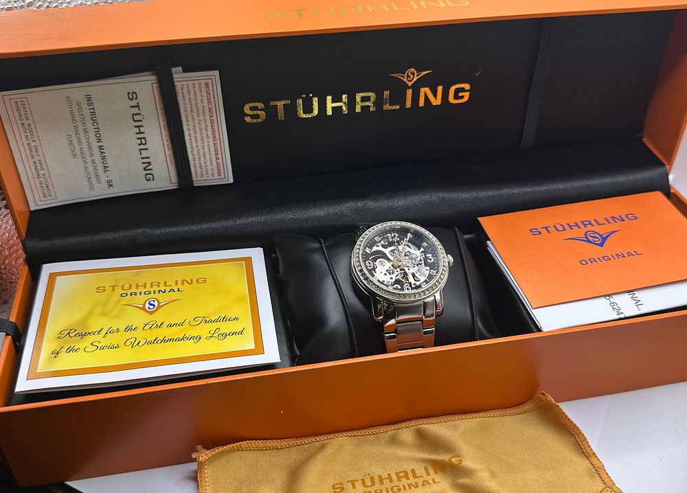 Lot 40: A Stuhrling Original Skeleton Automatic Wristwatch, Boxed with Documentation