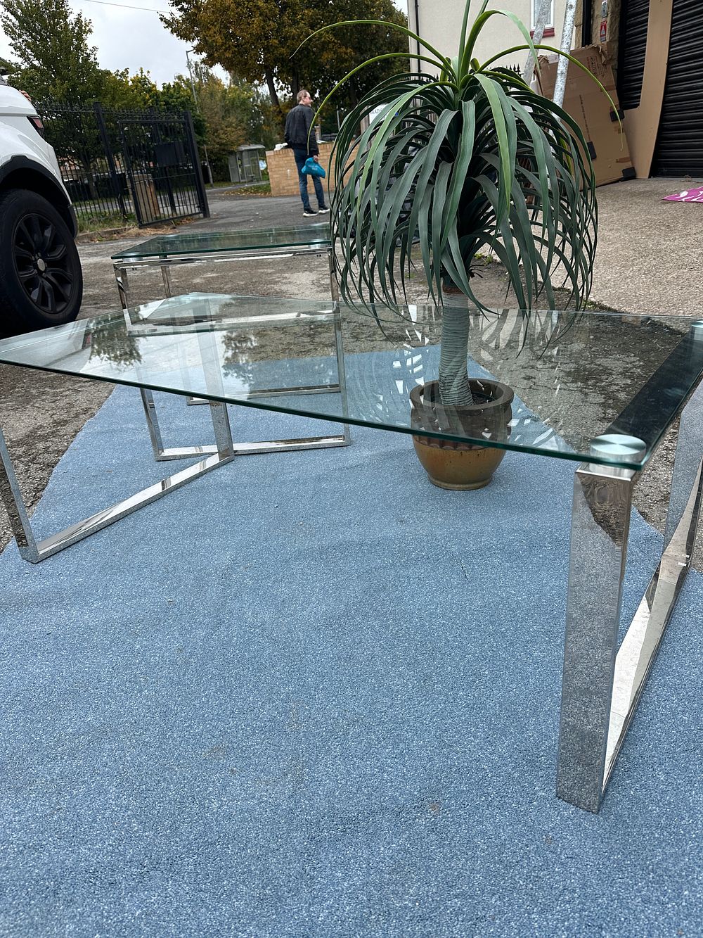 Lot 80: A Pair of Contemporary Glass and Metal Coffee and Side Tables