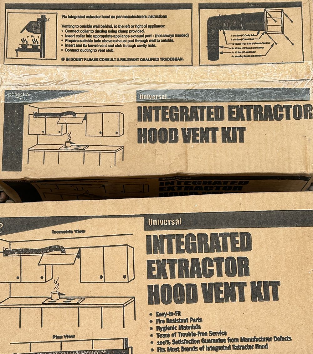 Lot 131: Multiple Deflect-o Universal Integrated Extractor Hood Vent Kits