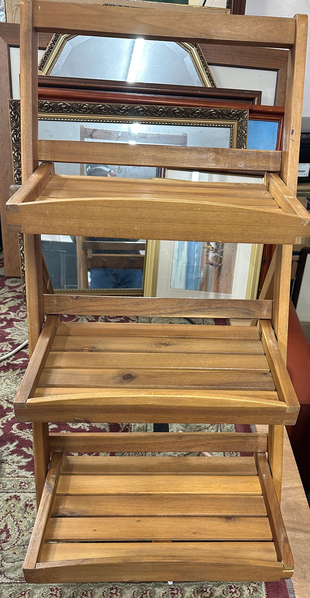 Lot 144: A Contemporary Folding Three-Tier Wooden Display Stand