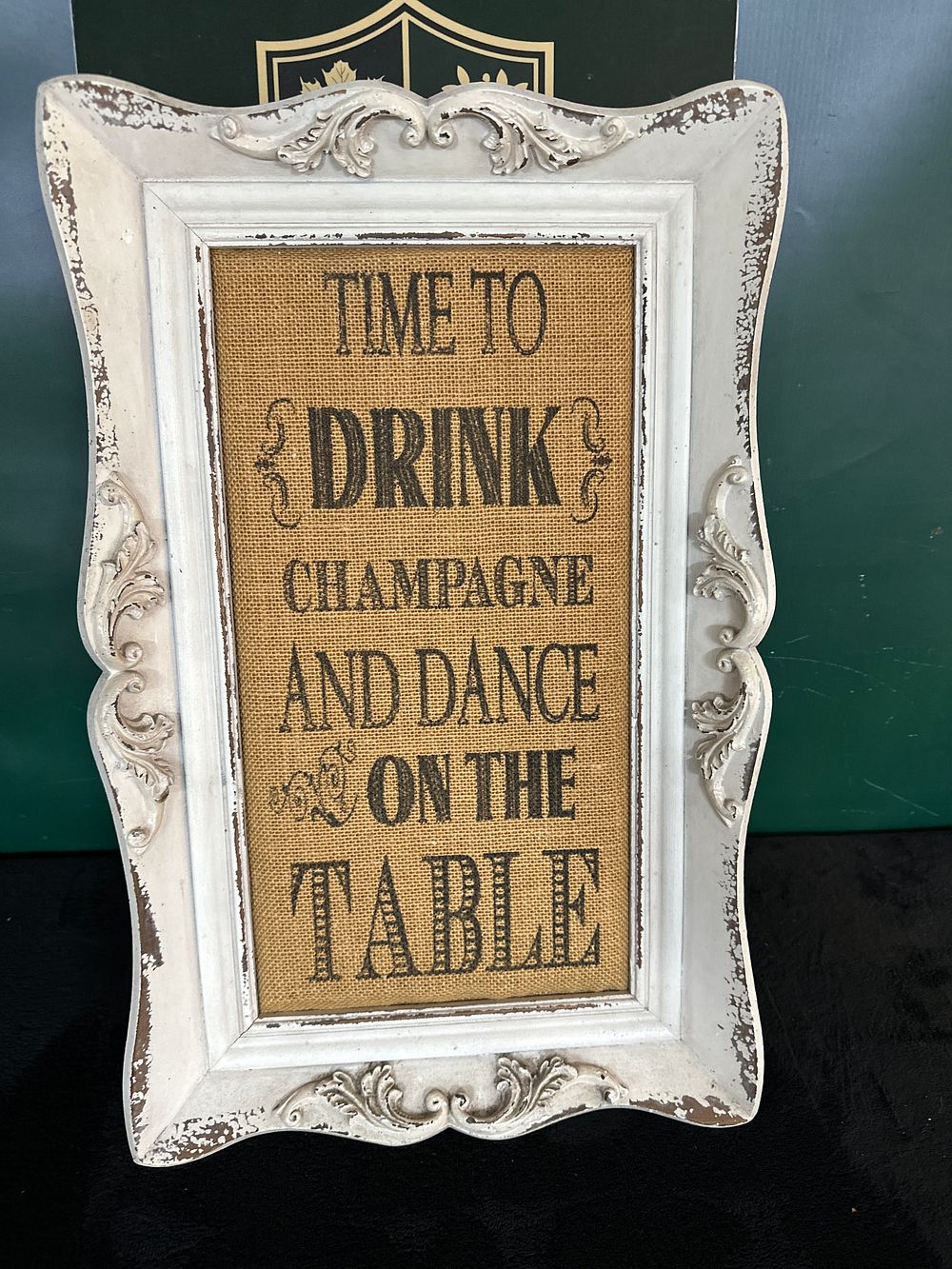 Lot 17: A Contemporary Ornate Rectangular Wall Sign With Printed Burlap Panel