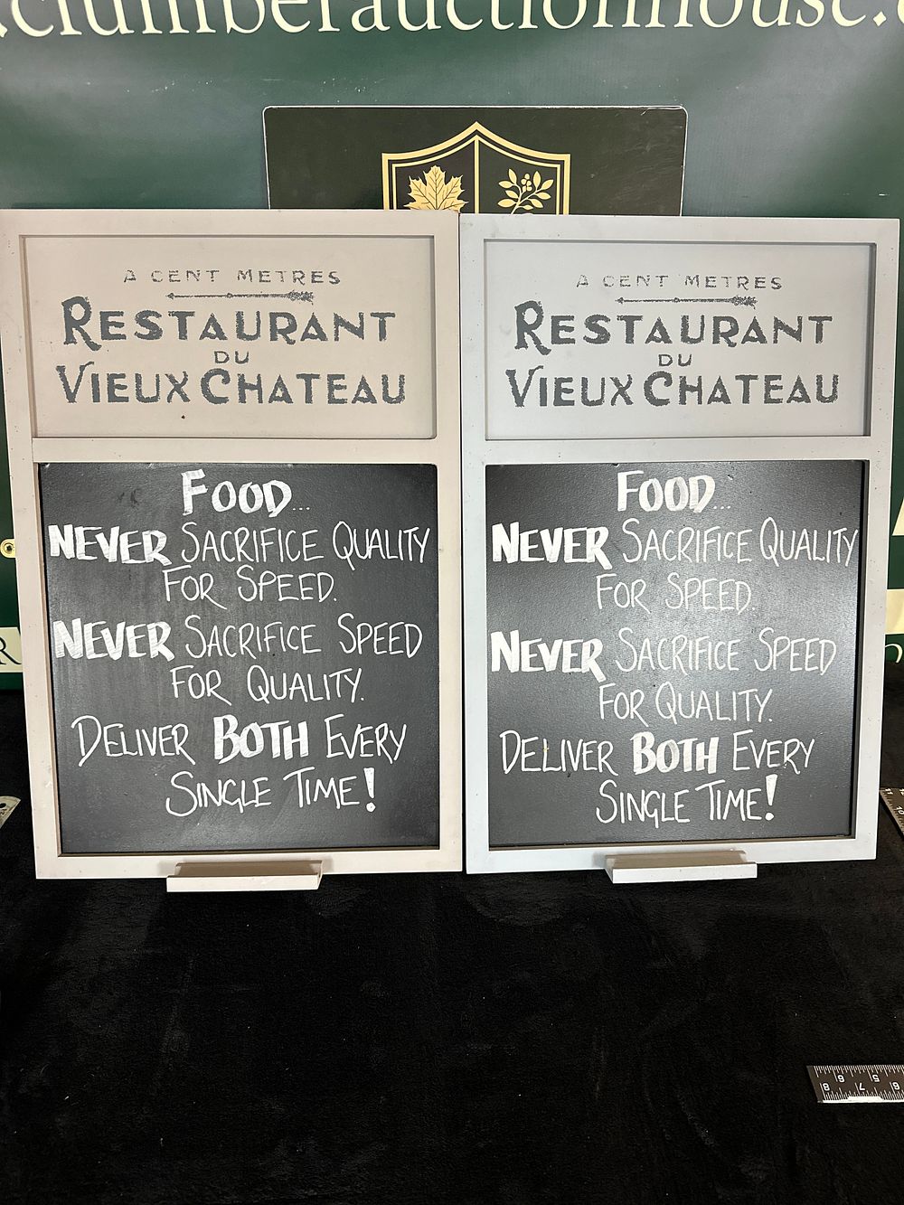 Lot 18: A Pair of Restaurant Du Vieux Chateau Decorative Chalkboard Signs