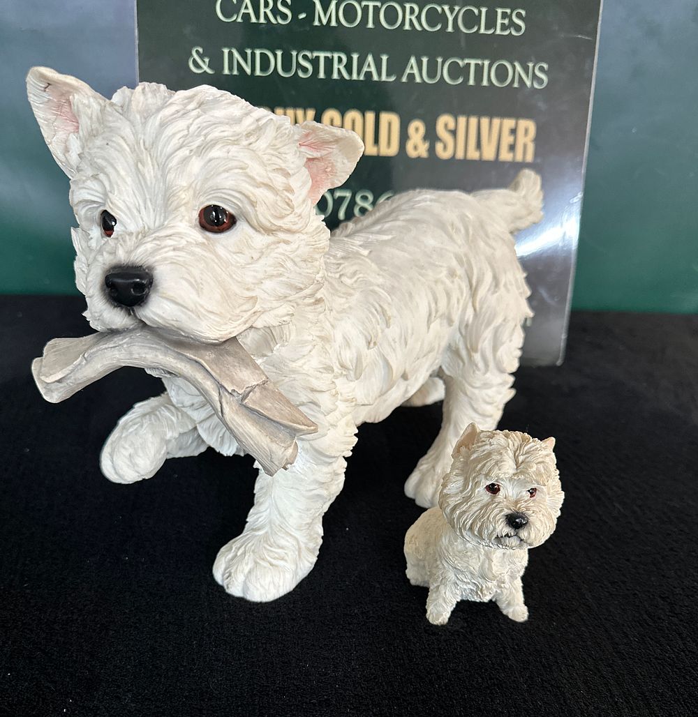 Lot 19: A Pair of Contemporary Textured Composite West Highland White Terrier Figurines