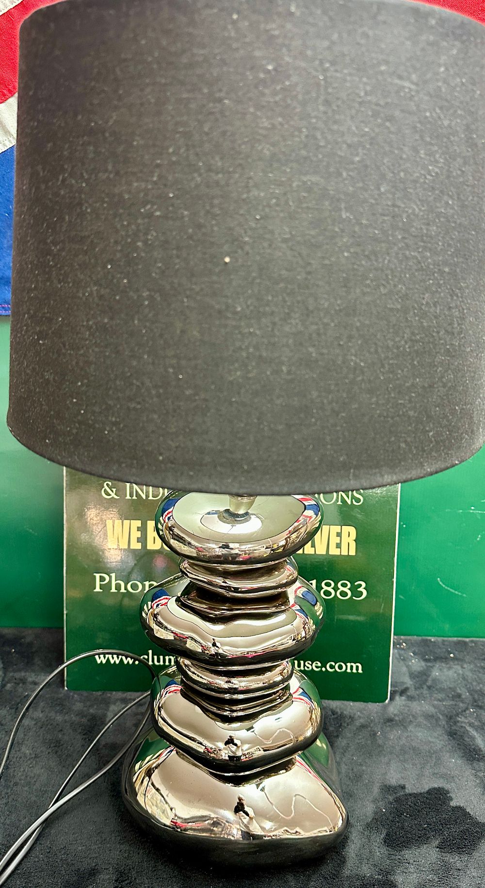 Lot 36: A Contemporary Metal Table Lamp with Stacked Asymmetrical Base and Shade