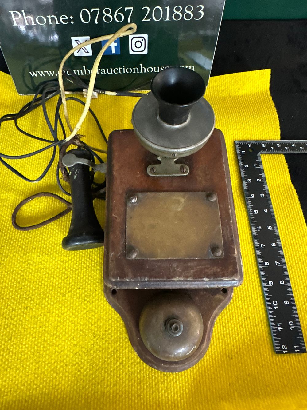 Lot 193: A Early 20th Century Wall Mounted Wooden Telephone