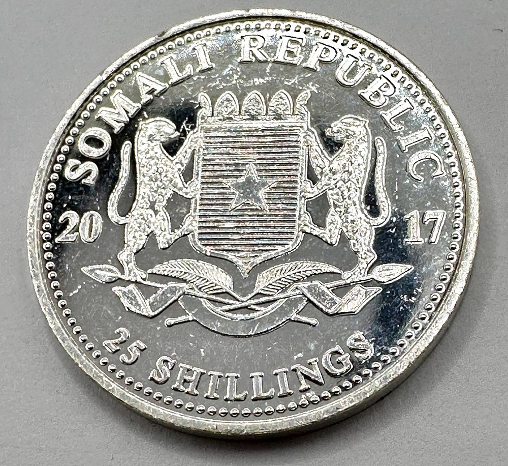 Lot 259: Somali Republic 2017 African Wildlife Elephant Silver 25 Shillings Coin