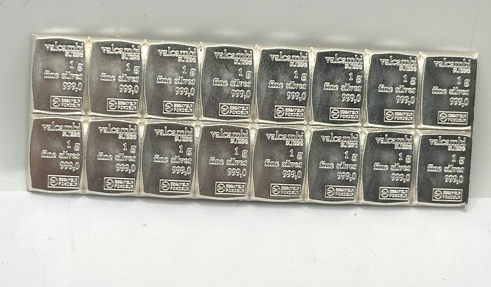 Lot 266: 16 Valcambi Suisse 999,0 Fine Silver 1g Bars