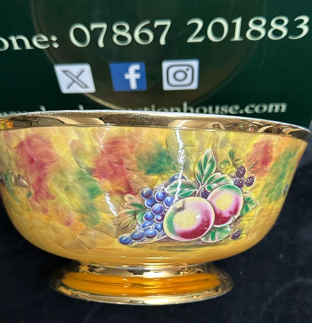 Lot 7: A Footed Porcelain Bowl Signed H. Mellor, Fruit Painted Decoration