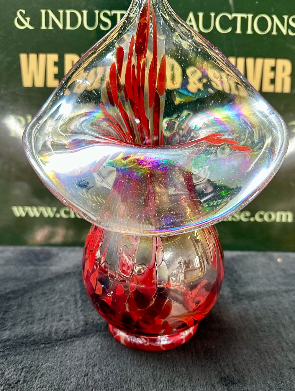 Lot 67: An Iridescent Art Glass Jack-In-The-Pulpit Vase