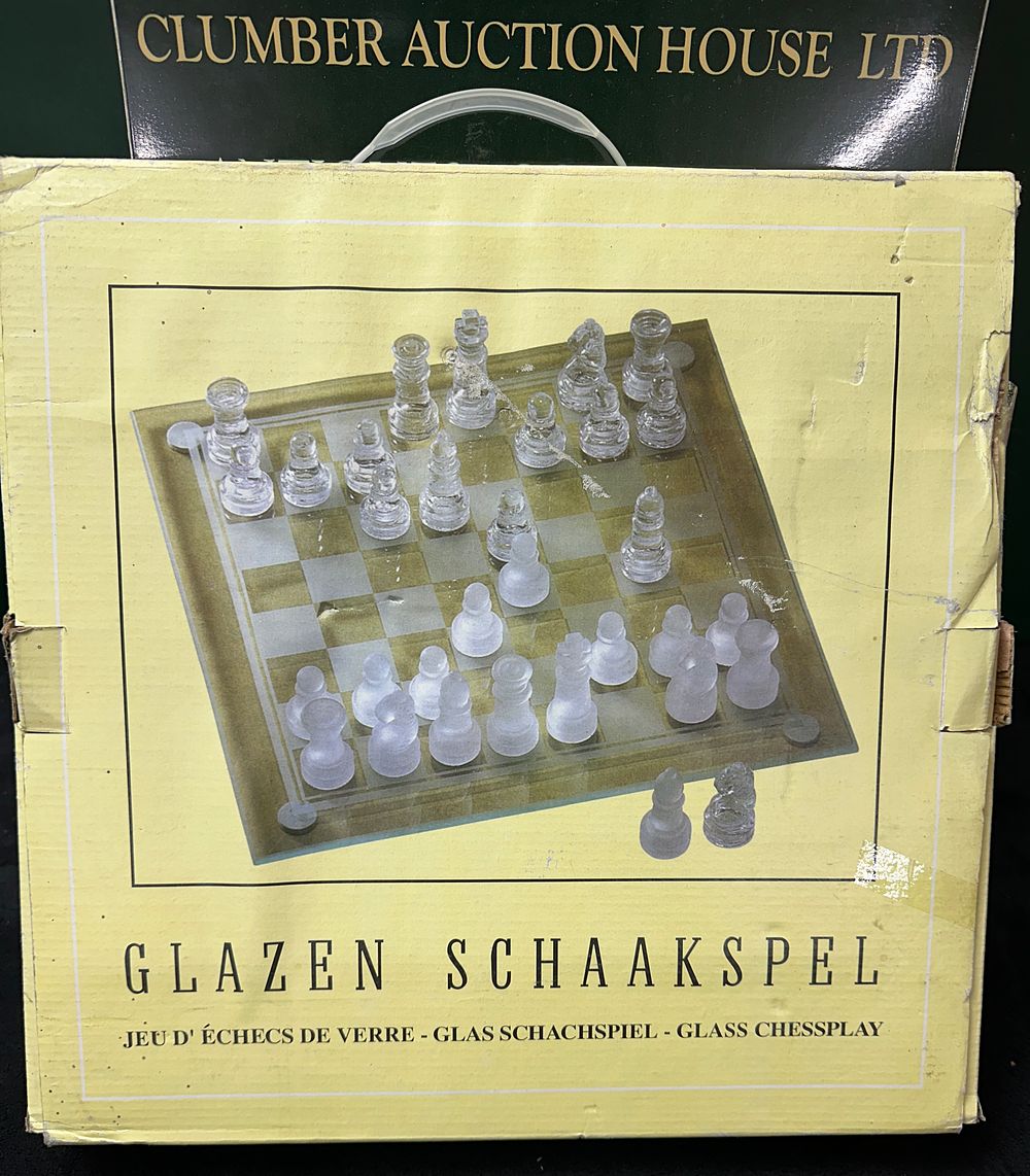 Lot 292: A Glass Chess Set with Frosted and Clear Pieces