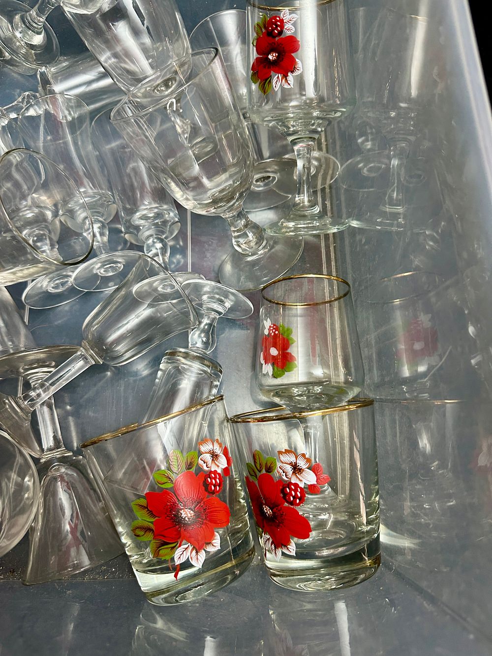 Lot 294: A Group of Glassware Including Floral Decorated and Plain Stemware