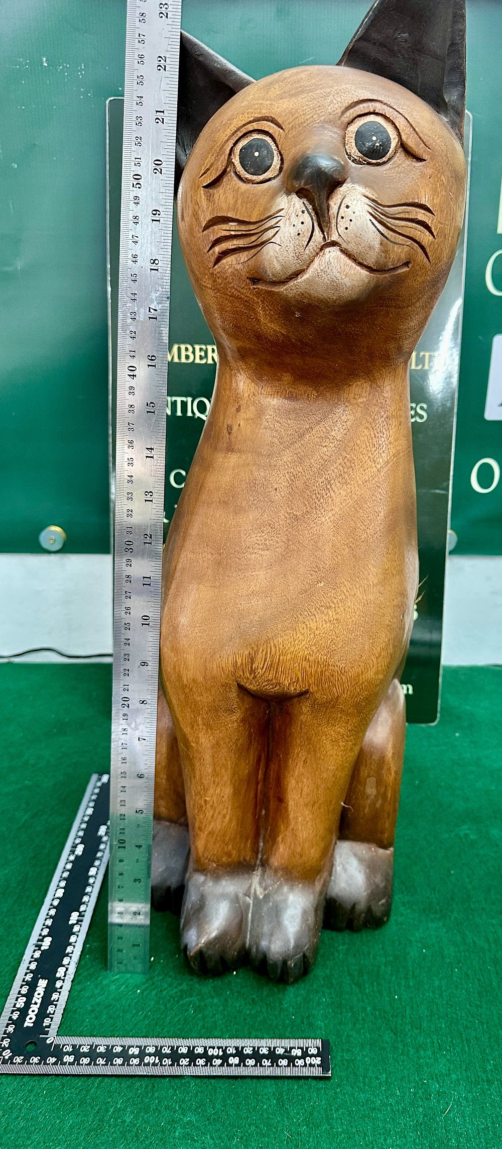 Lot 315: A Large Hand Carved Wooden Cat Sculpture