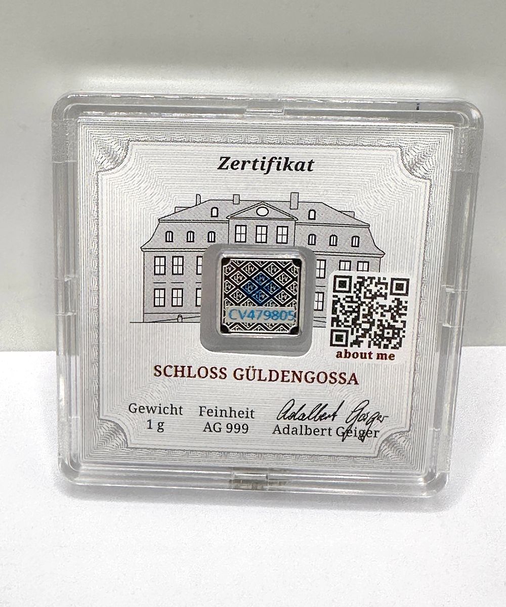 Lot 178: Geiger Edelmetalle 1g Silver .999 Square Bar with Assay Certificate